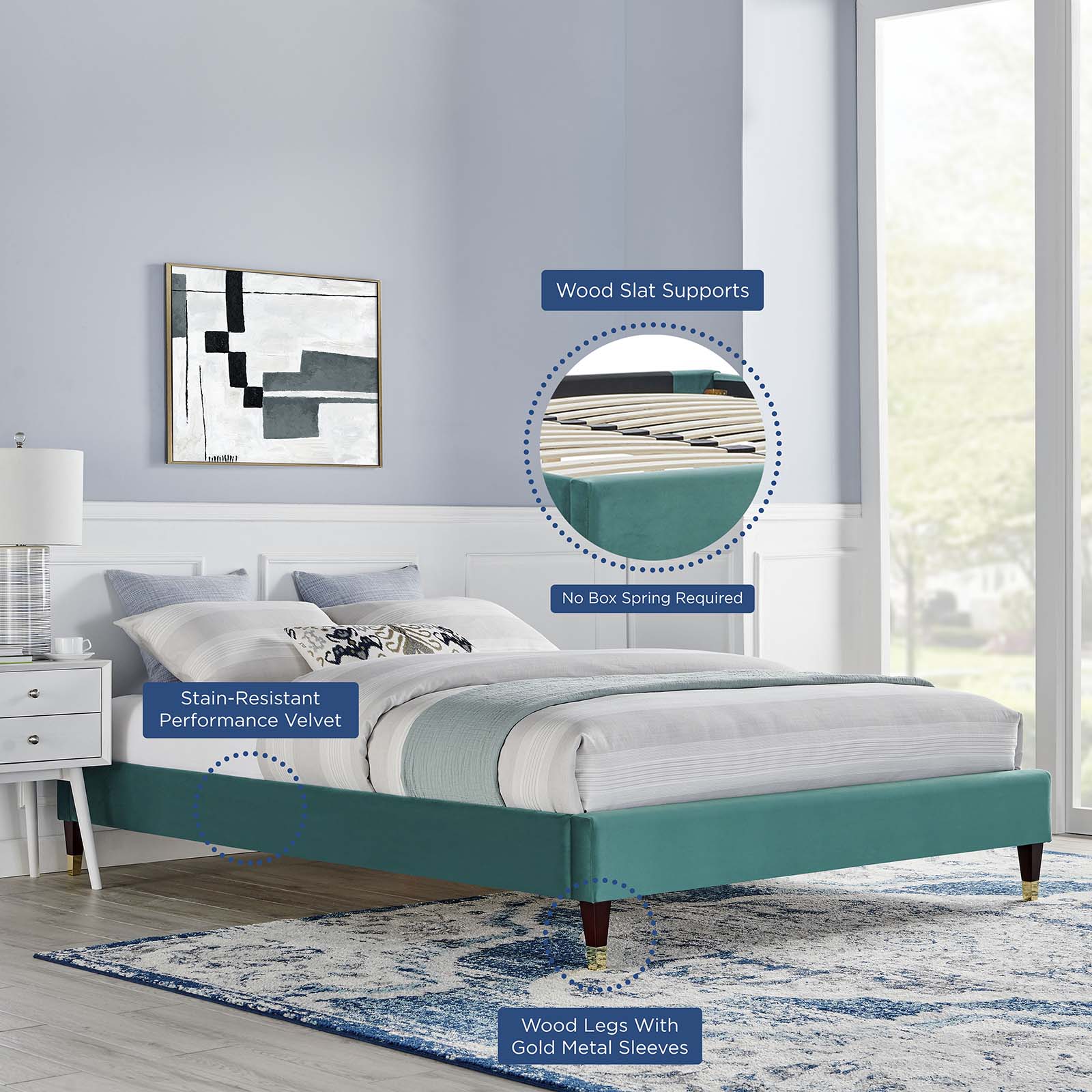 Harlow Performance Velvet Platform Bed Frame - East Shore Modern Home Furnishings