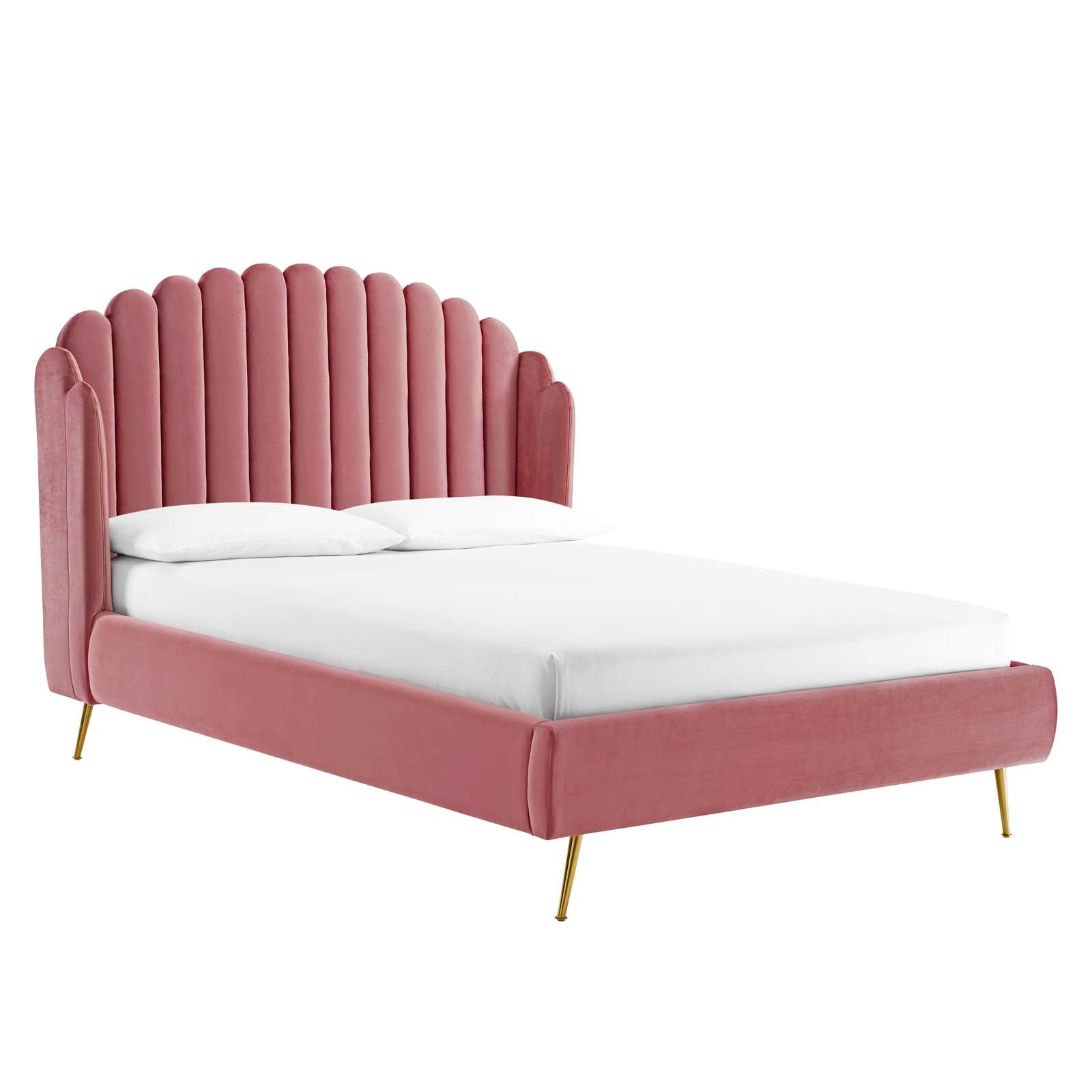 Lana Queen Performance Velvet Wingback Platform Bed - East Shore Modern Home Furnishings