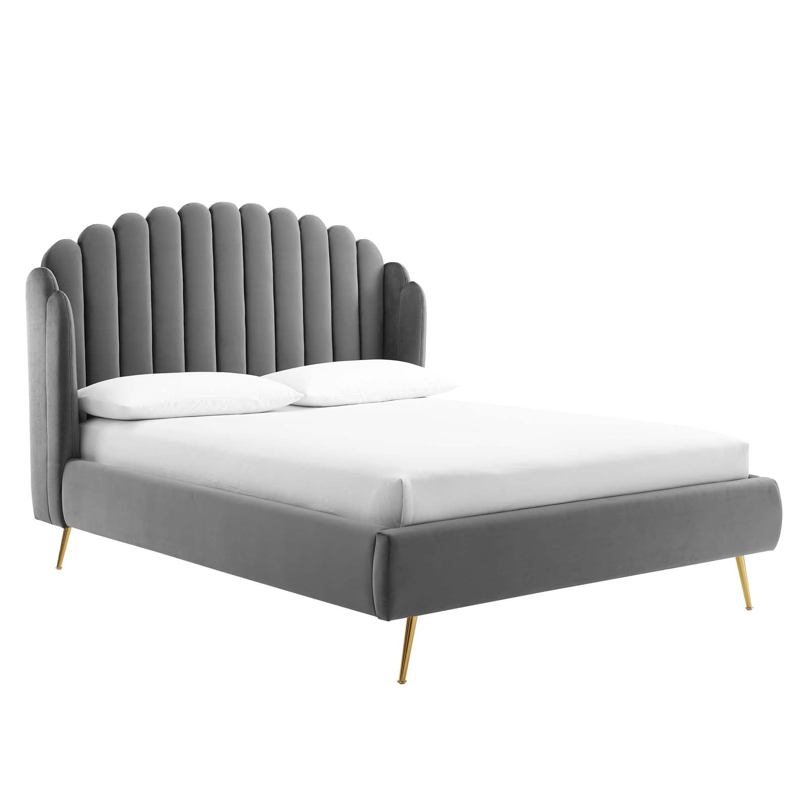 Lana Queen Performance Velvet Wingback Platform Bed - East Shore Modern Home Furnishings