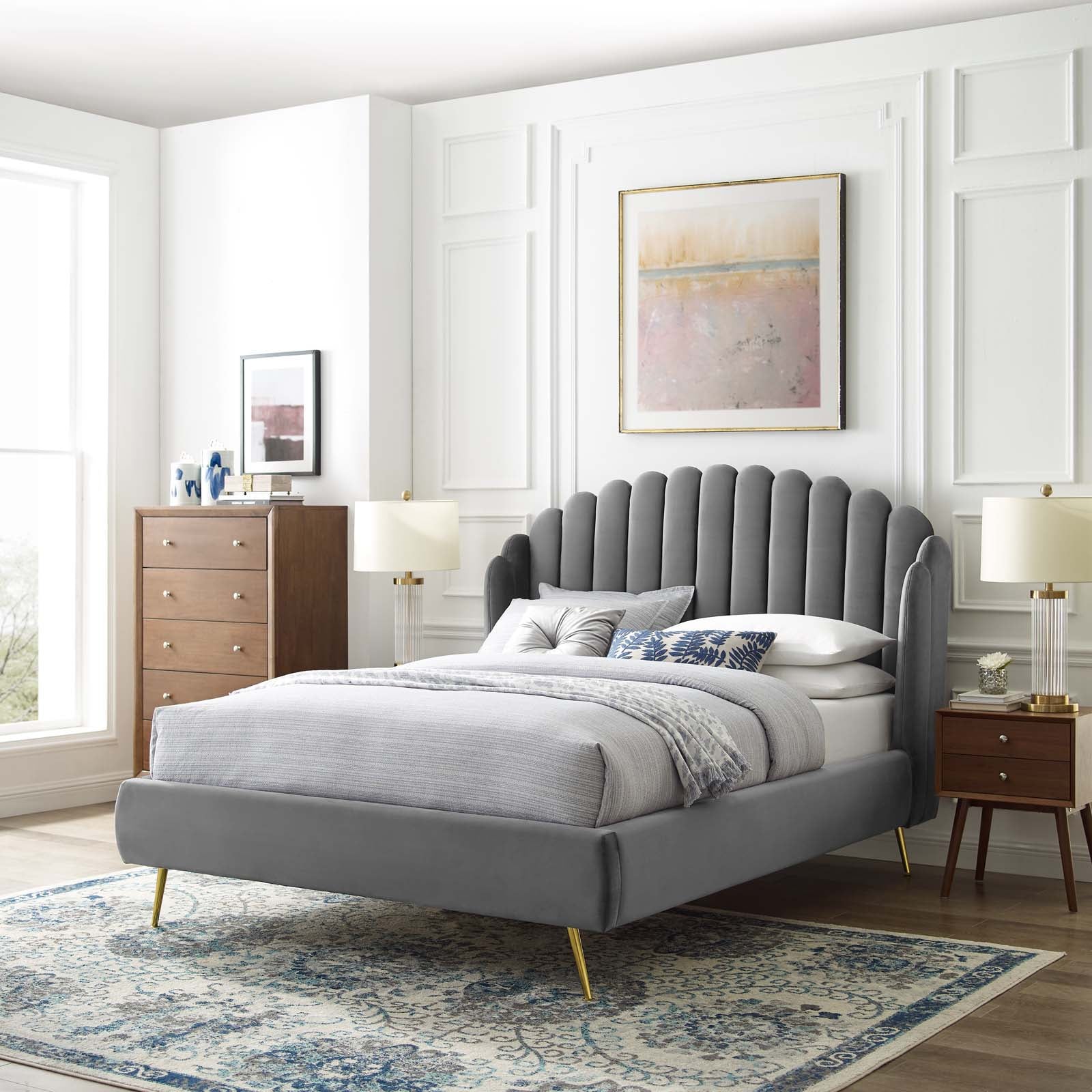 Lana Queen Performance Velvet Wingback Platform Bed - East Shore Modern Home Furnishings