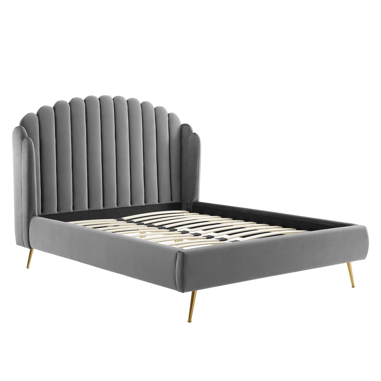 Lana Queen Performance Velvet Wingback Platform Bed - East Shore Modern Home Furnishings