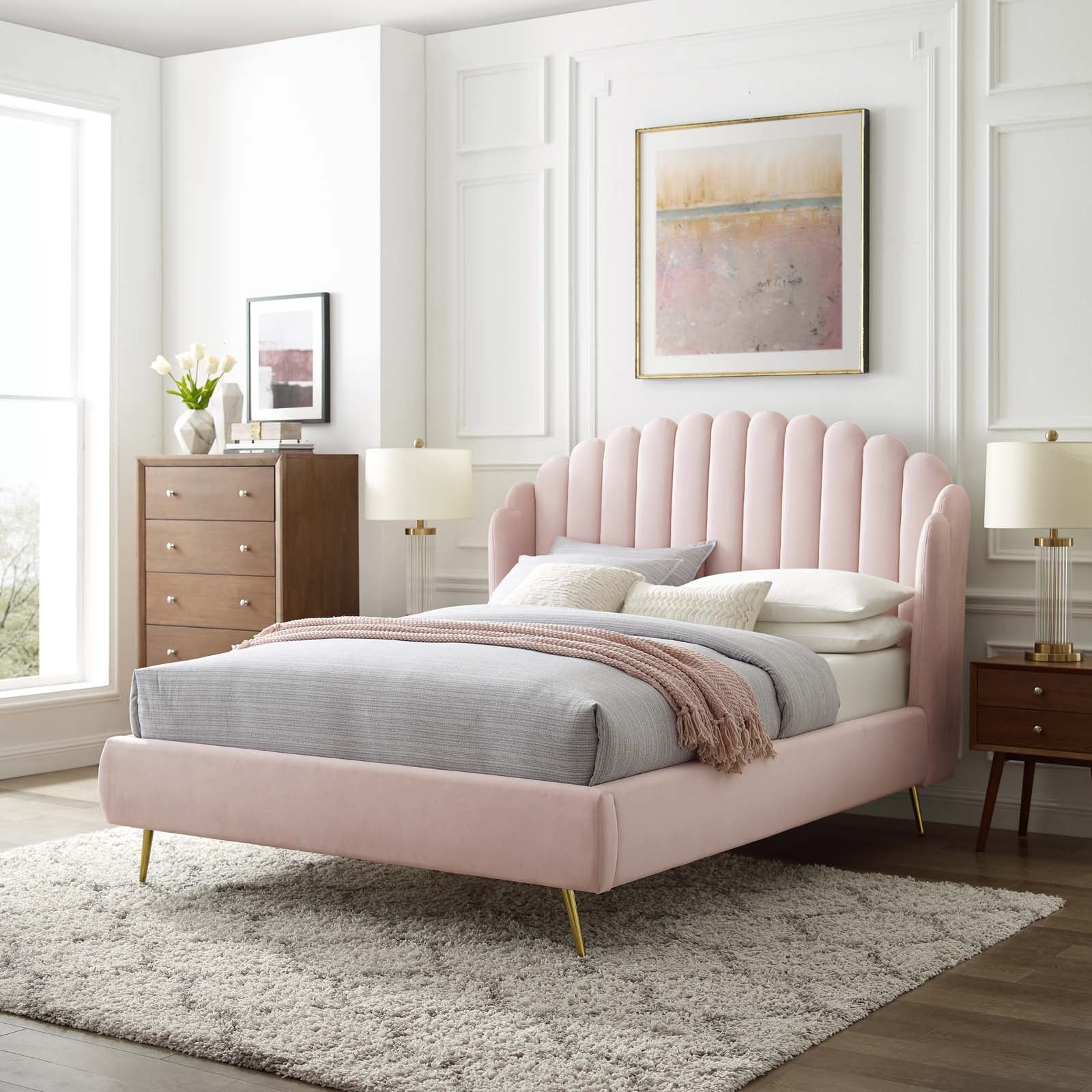 Lana Queen Performance Velvet Wingback Platform Bed - East Shore Modern Home Furnishings