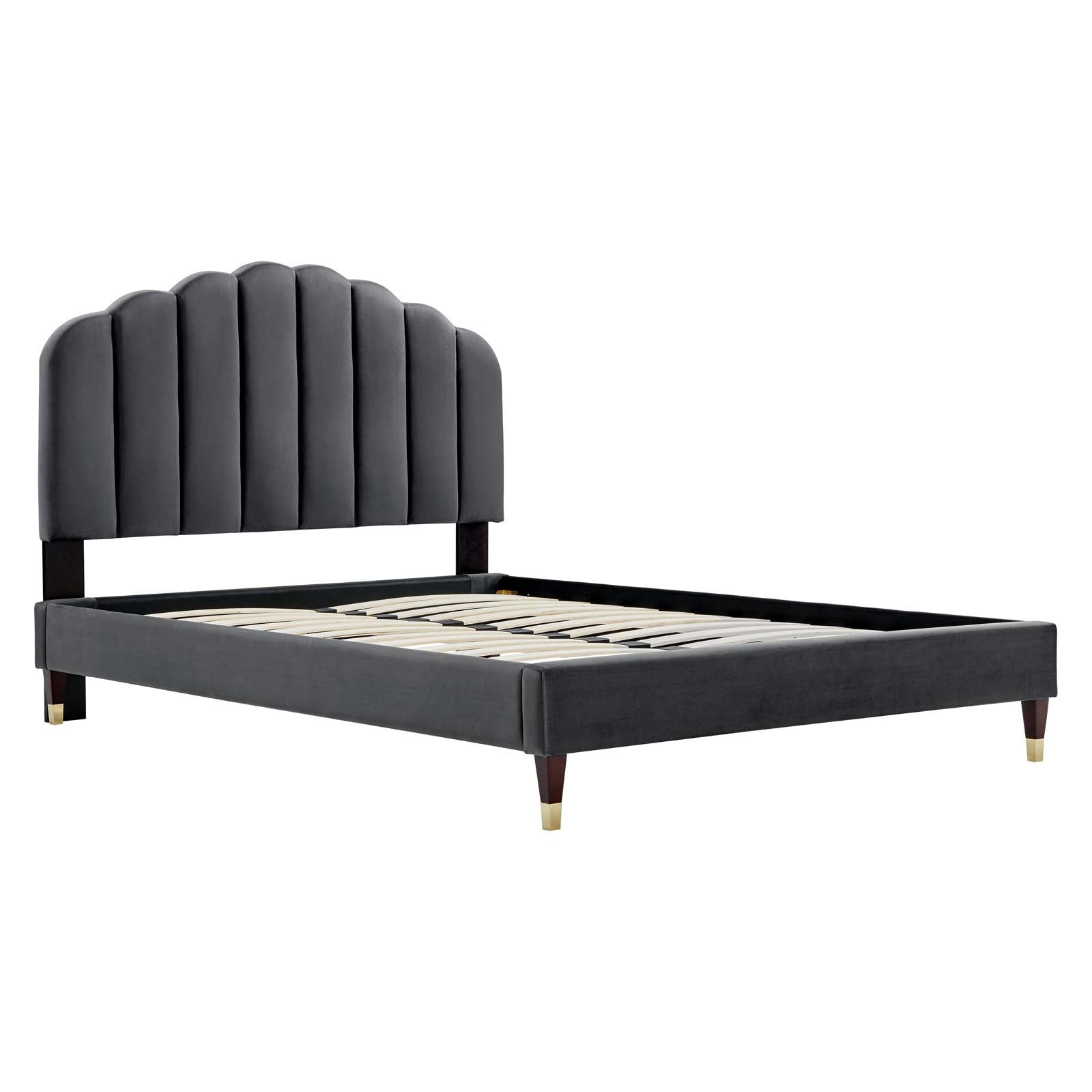 Daisy Performance Velvet Queen Platform Bed with Gold Metal Sleeves - East Shore Modern Home Furnishings