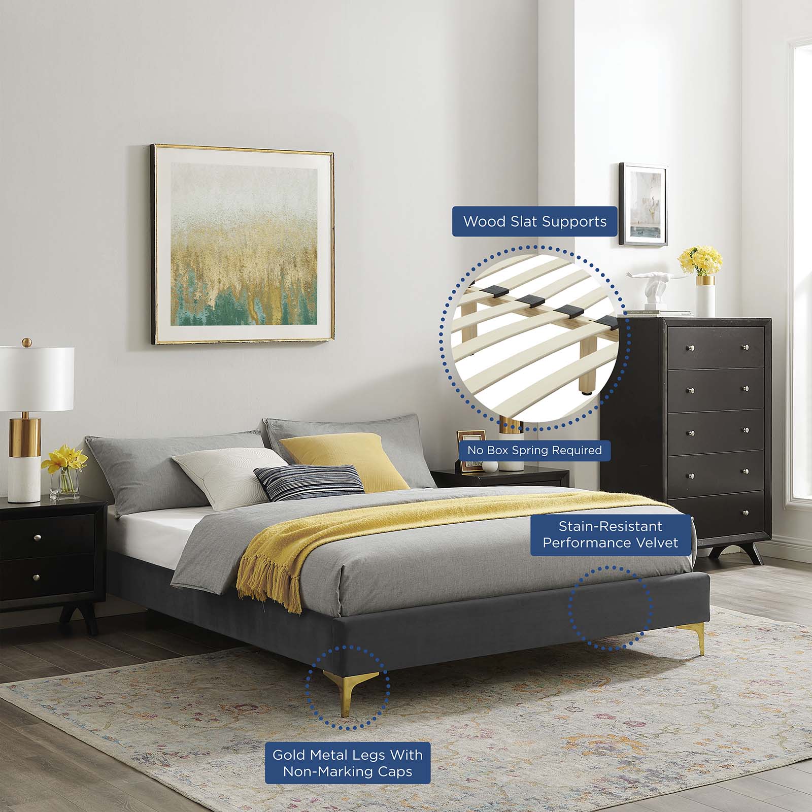 Sutton Performance Velvet Bed Frame - East Shore Modern Home Furnishings