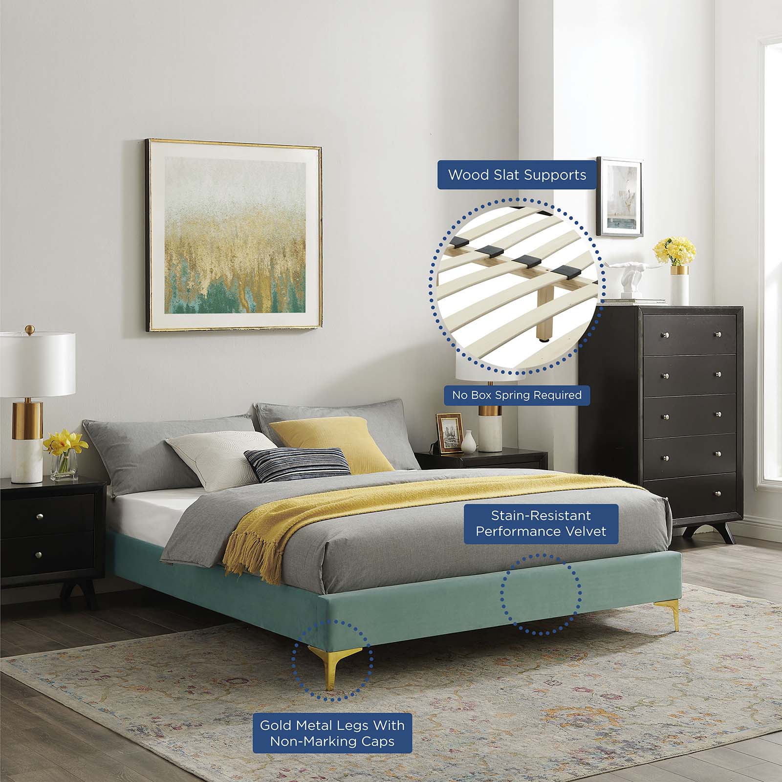 Sutton Performance Velvet Bed Frame - East Shore Modern Home Furnishings