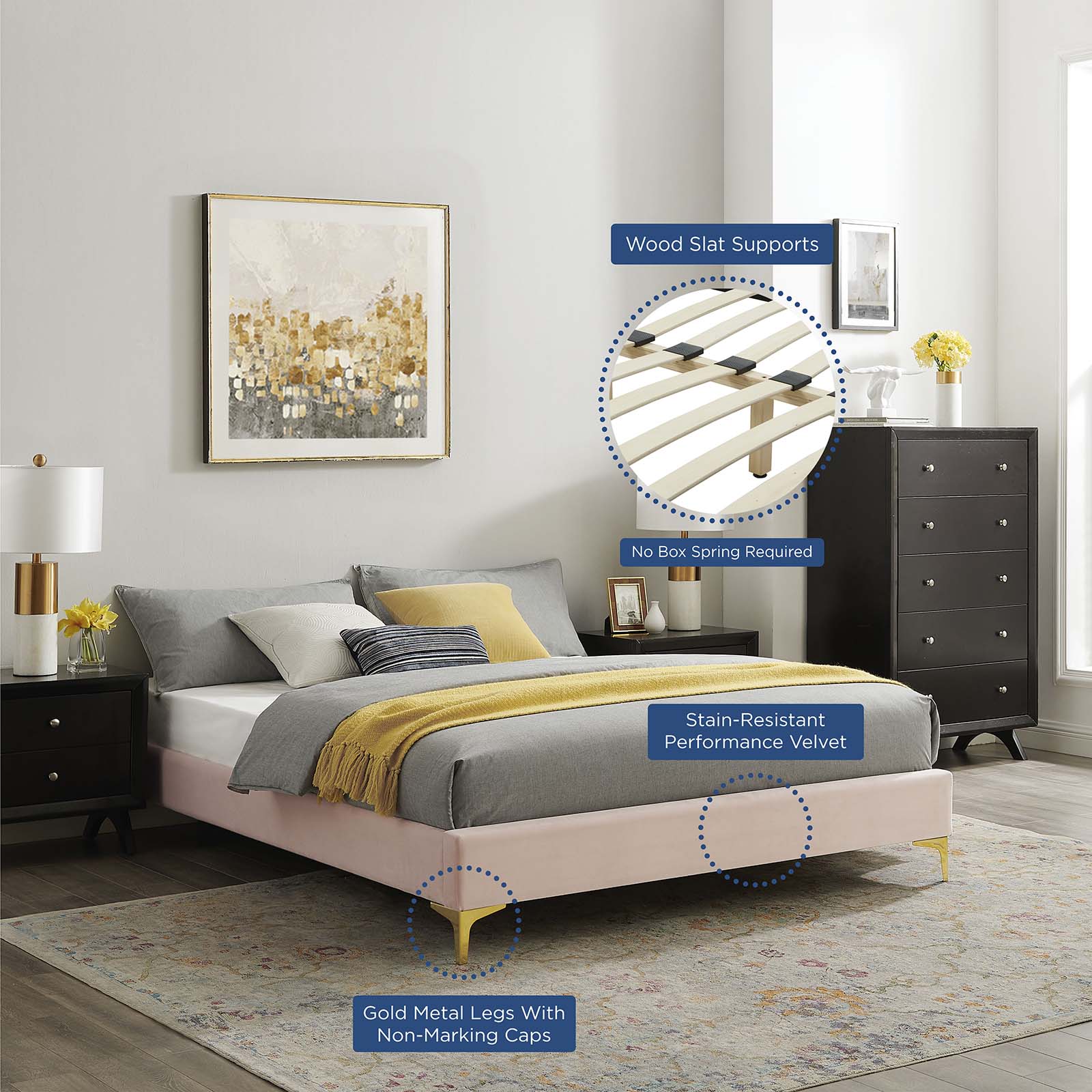 Sutton Performance Velvet Bed Frame - East Shore Modern Home Furnishings