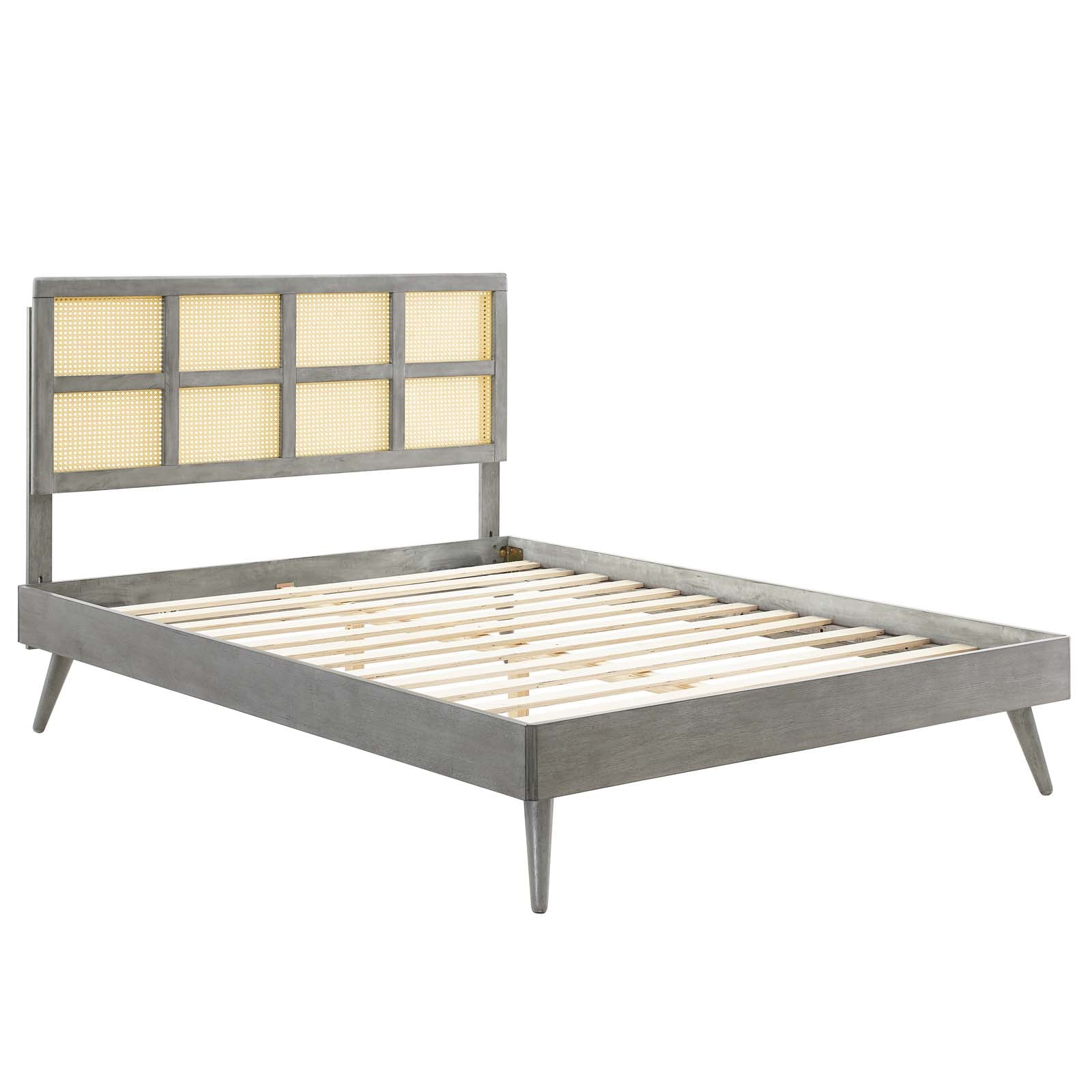 Sidney Cane and Wood Queen Platform Bed With Splayed Legs