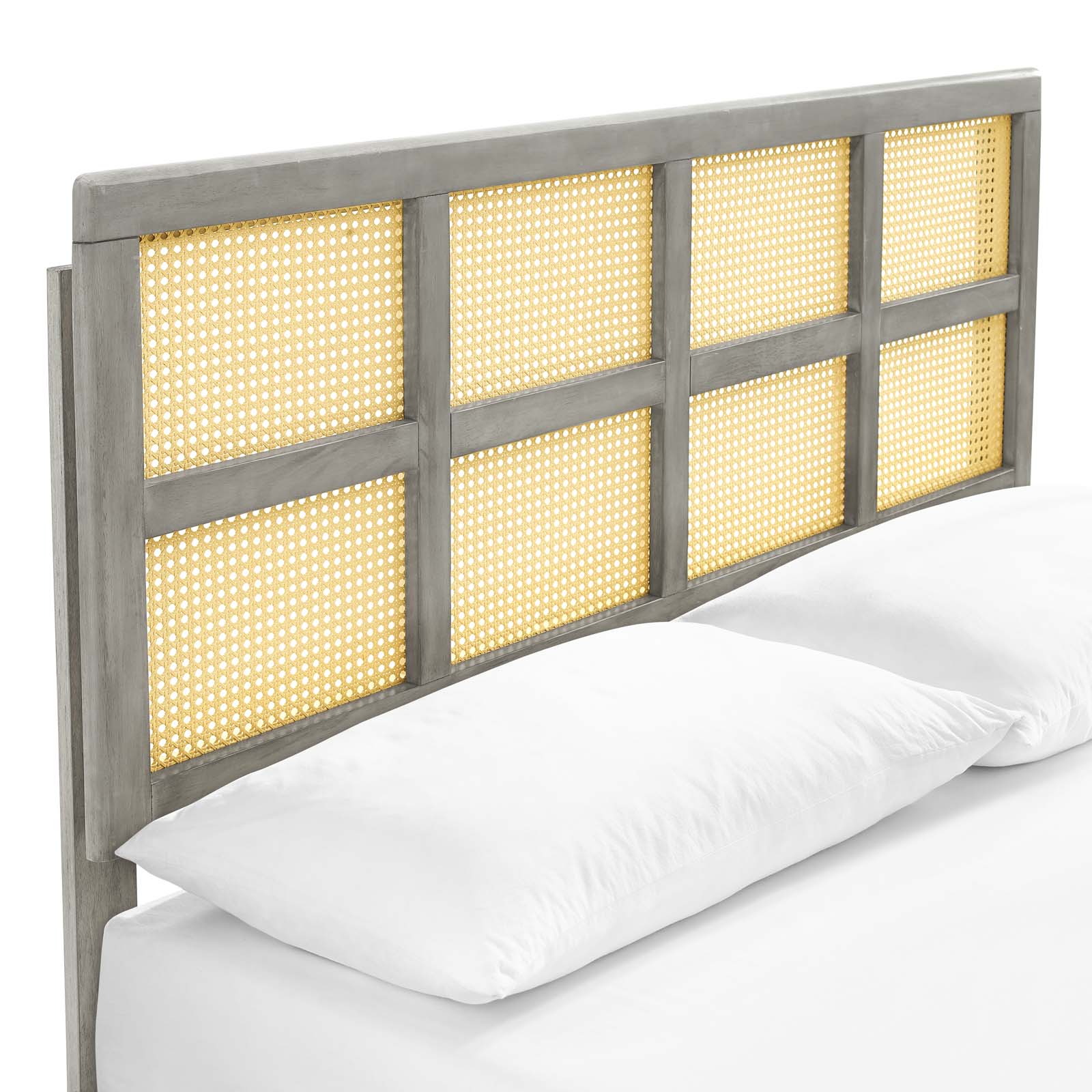 Sidney Cane and Wood Queen Platform Bed With Splayed Legs - East Shore Modern Home Furnishings