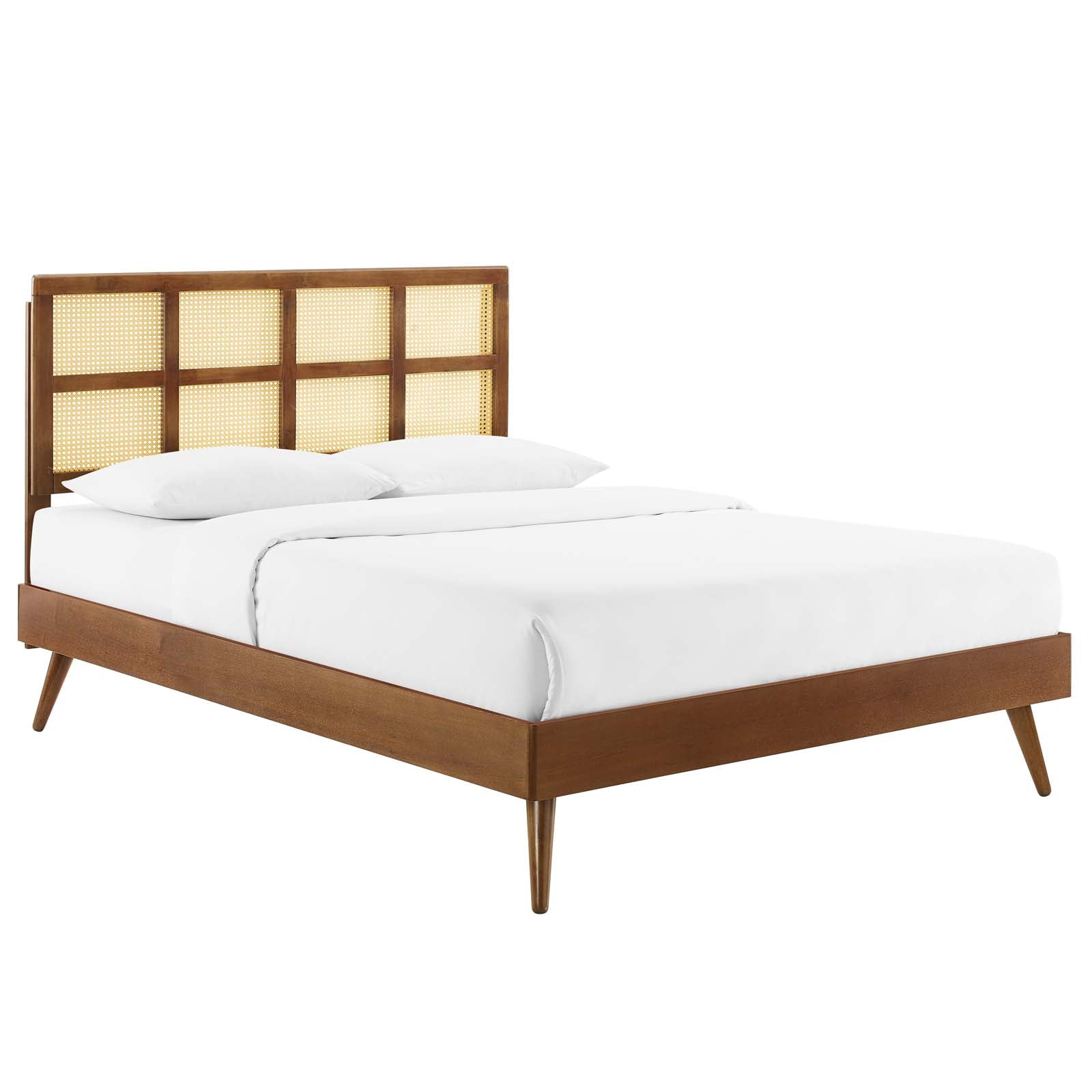 Sidney Cane and Wood Queen Platform Bed With Splayed Legs - East Shore Modern Home Furnishings