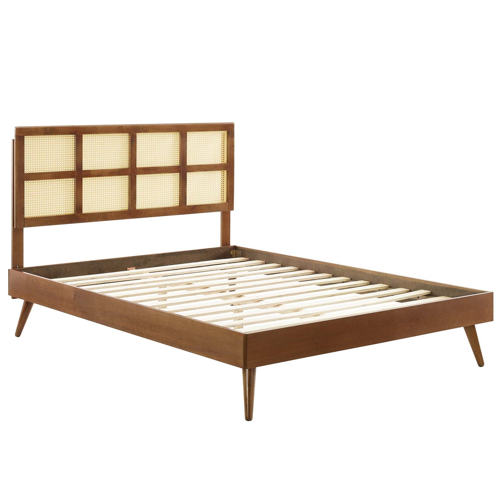 Sidney Cane and Wood Queen Platform Bed With Splayed Legs - East Shore Modern Home Furnishings