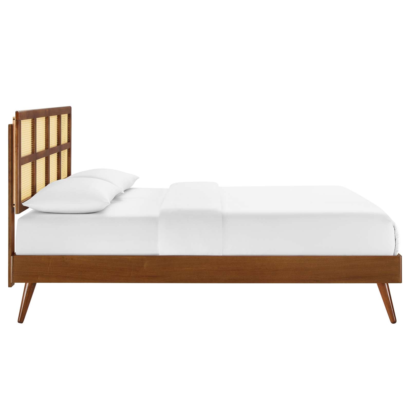 Sidney Cane and Wood Queen Platform Bed With Splayed Legs - East Shore Modern Home Furnishings