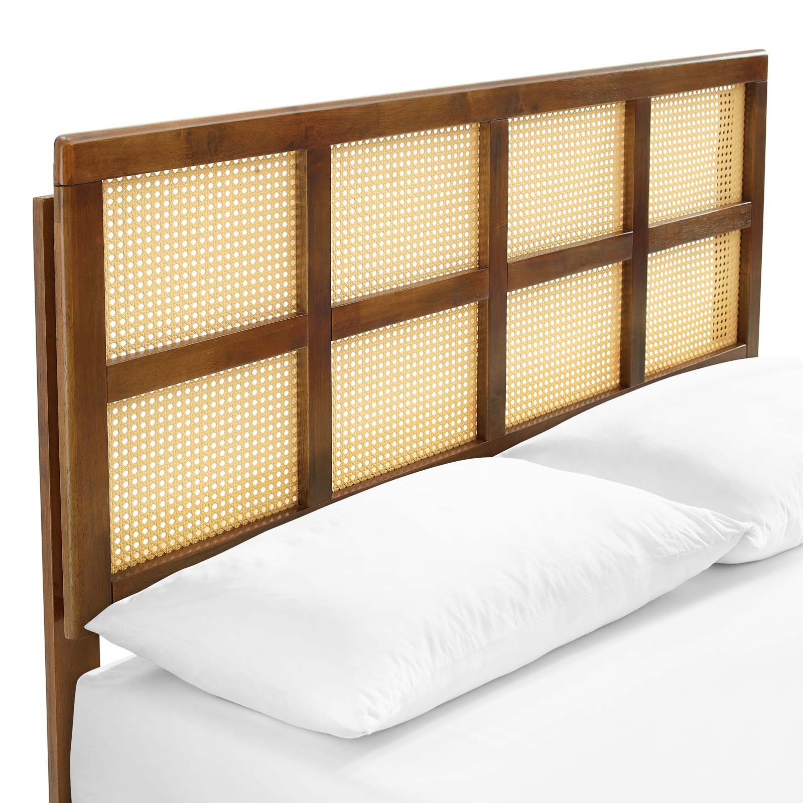 Sidney Cane and Wood Queen Platform Bed With Splayed Legs - East Shore Modern Home Furnishings
