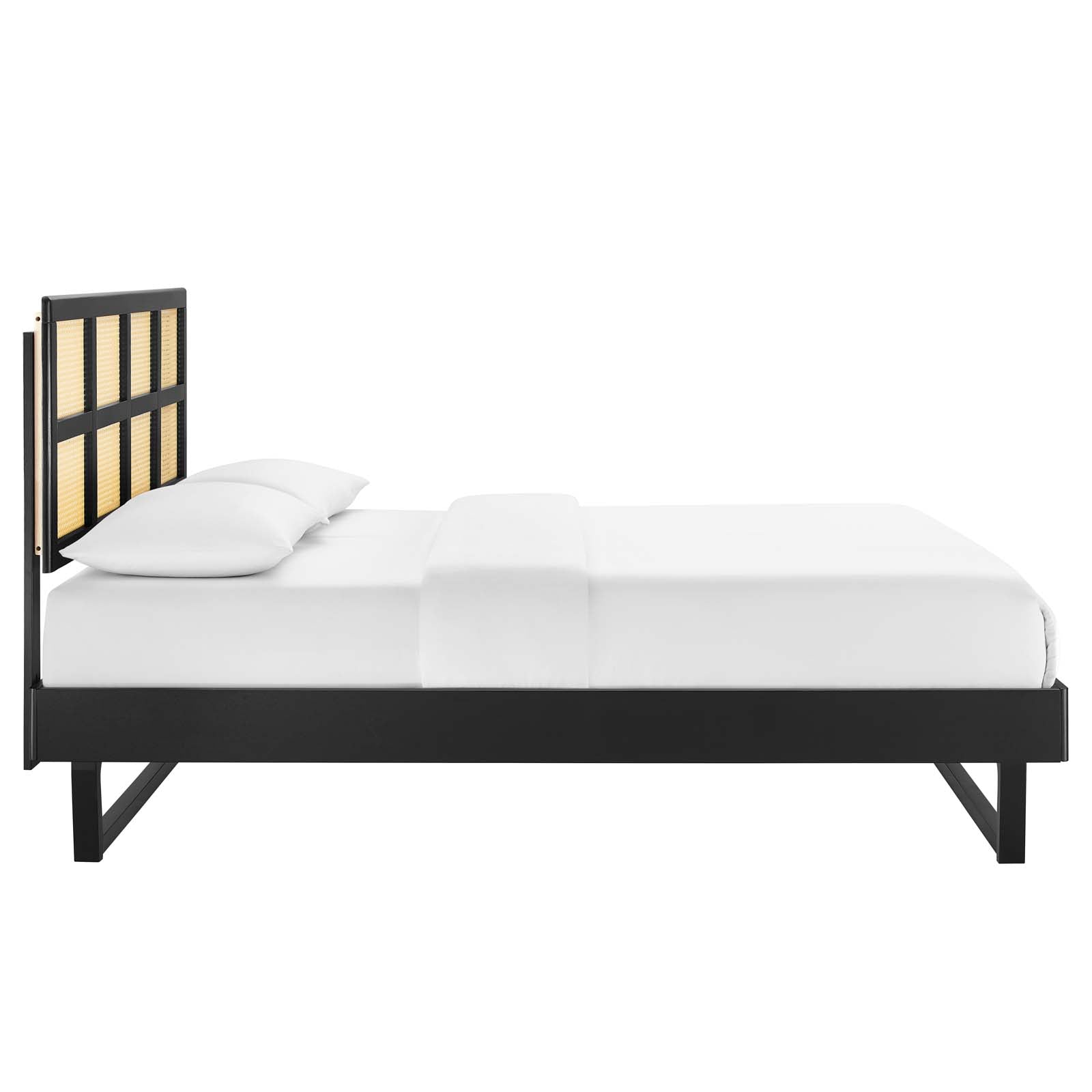 Sidney Cane and Wood Full Platform Bed With Angular Legs