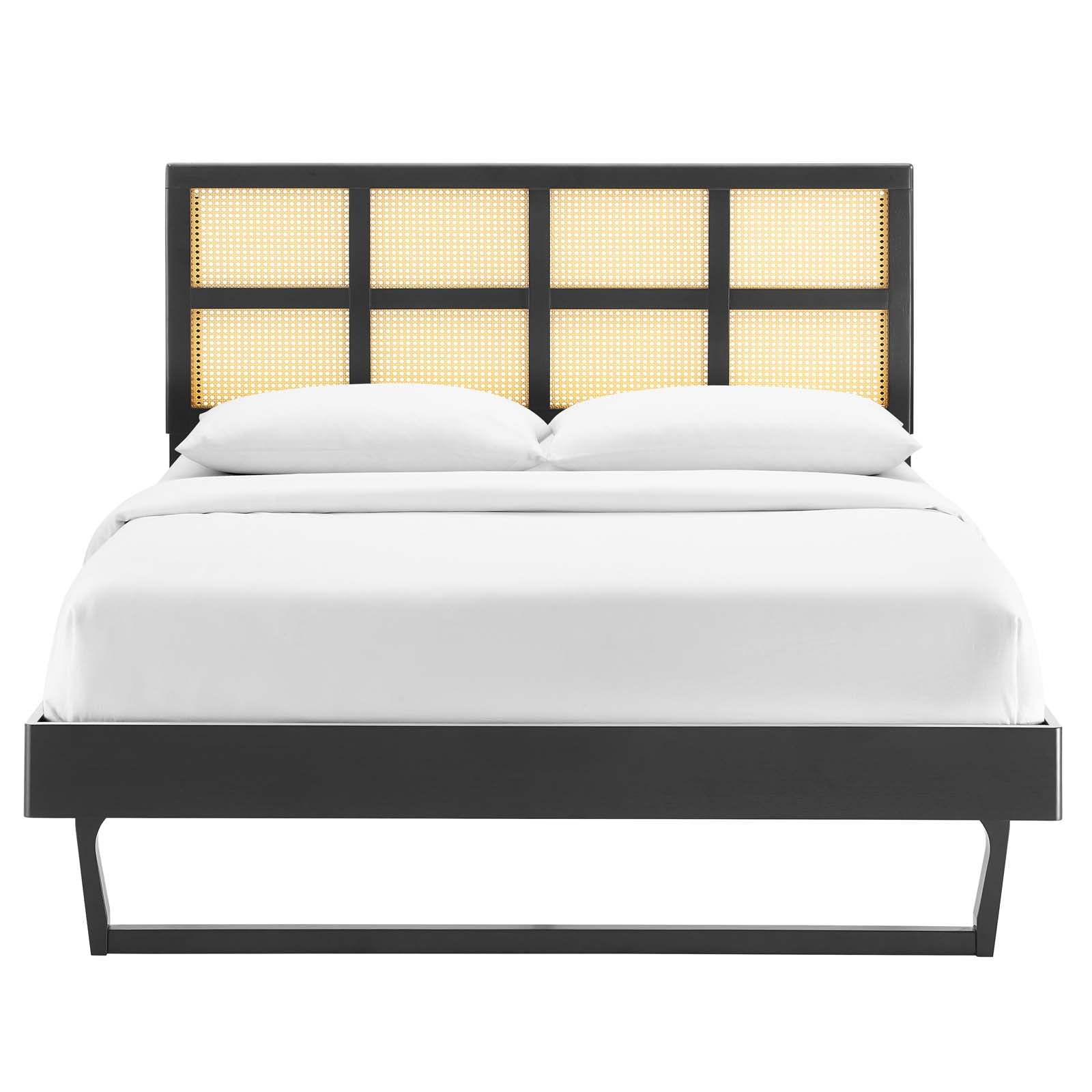 Sidney Cane and Wood Full Platform Bed With Angular Legs