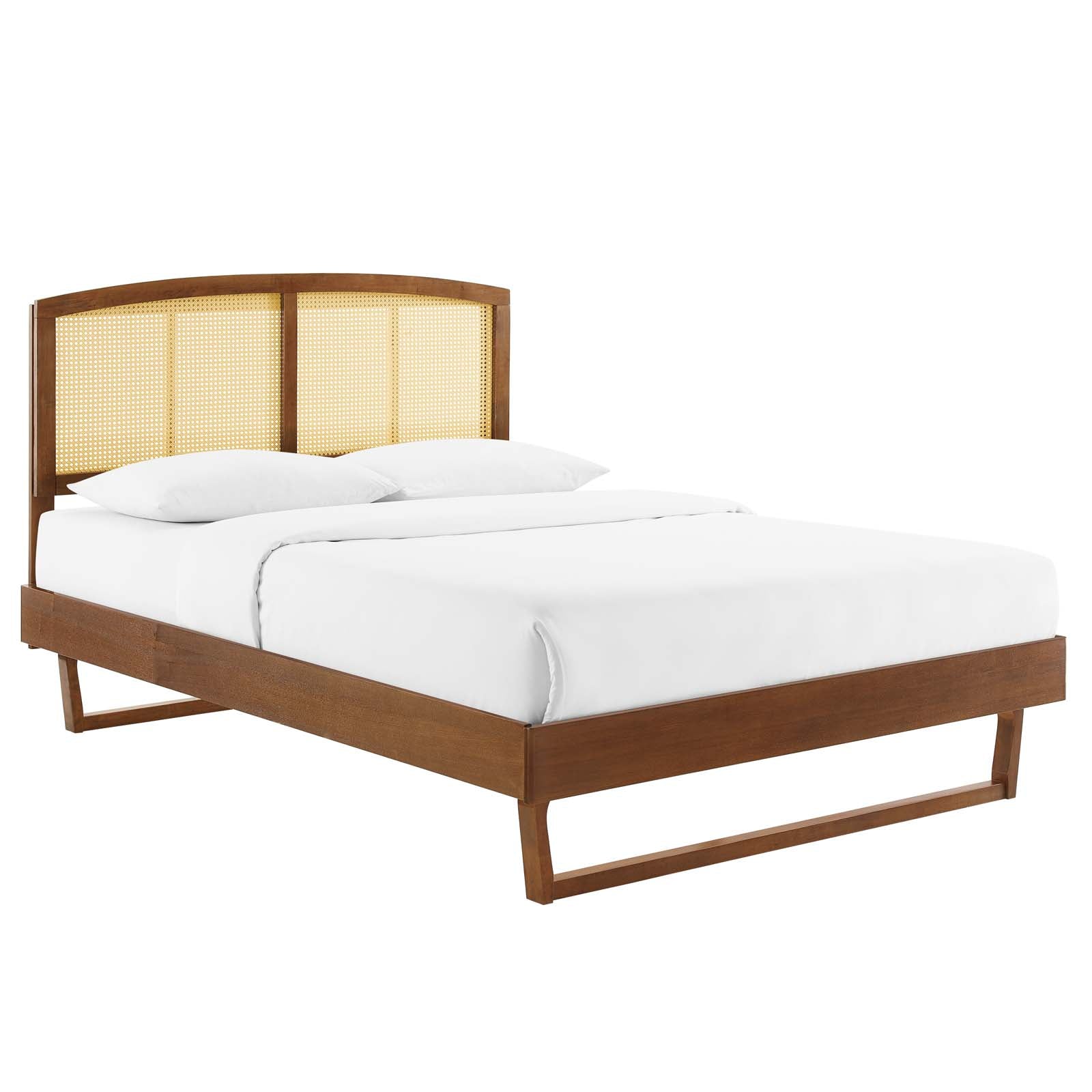 Sierra Cane and Wood Queen Platform Bed With Angular Legs - East Shore Modern Home Furnishings