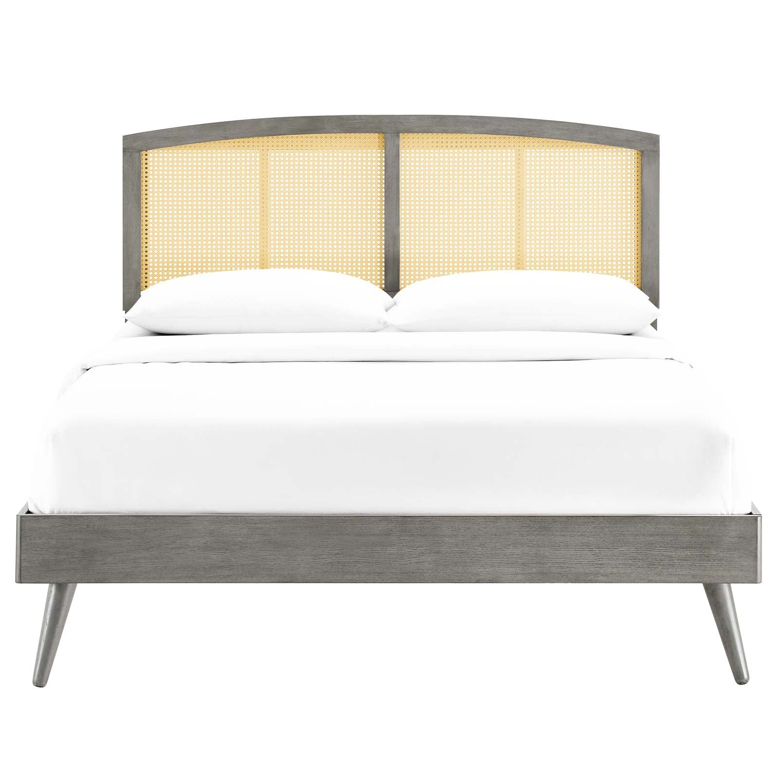 Sierra Cane and Wood Queen Platform Bed With Splayed Legs - East Shore Modern Home Furnishings