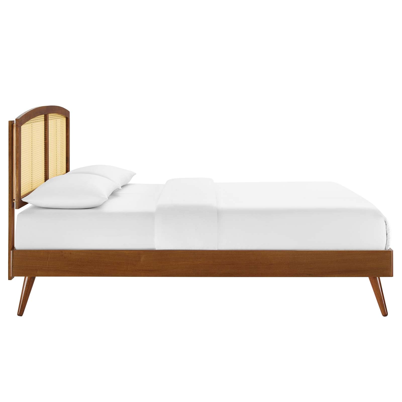 Sierra Cane and Wood Queen Platform Bed With Splayed Legs - East Shore Modern Home Furnishings