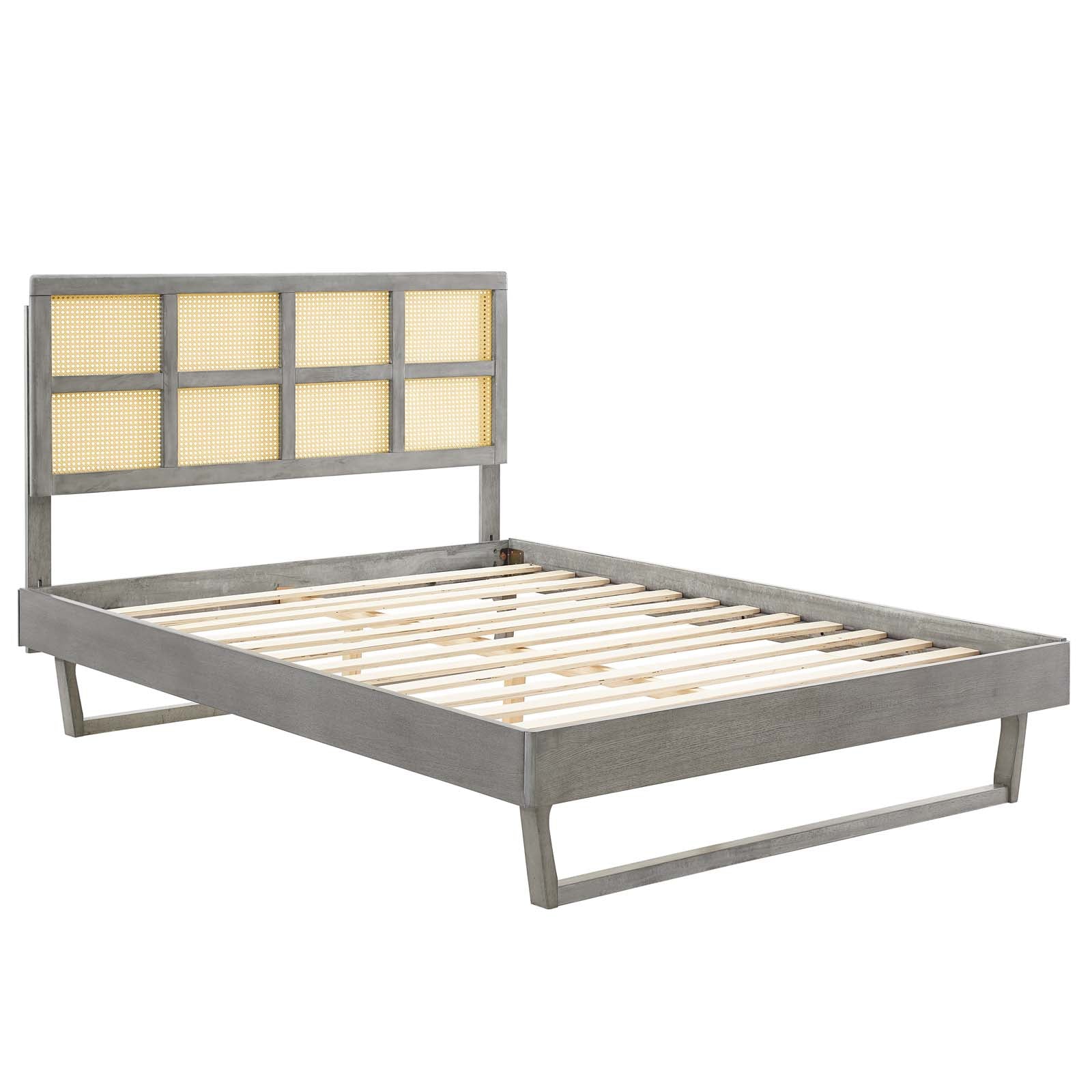 Sidney Cane and Wood King Platform Bed With Angular Legs