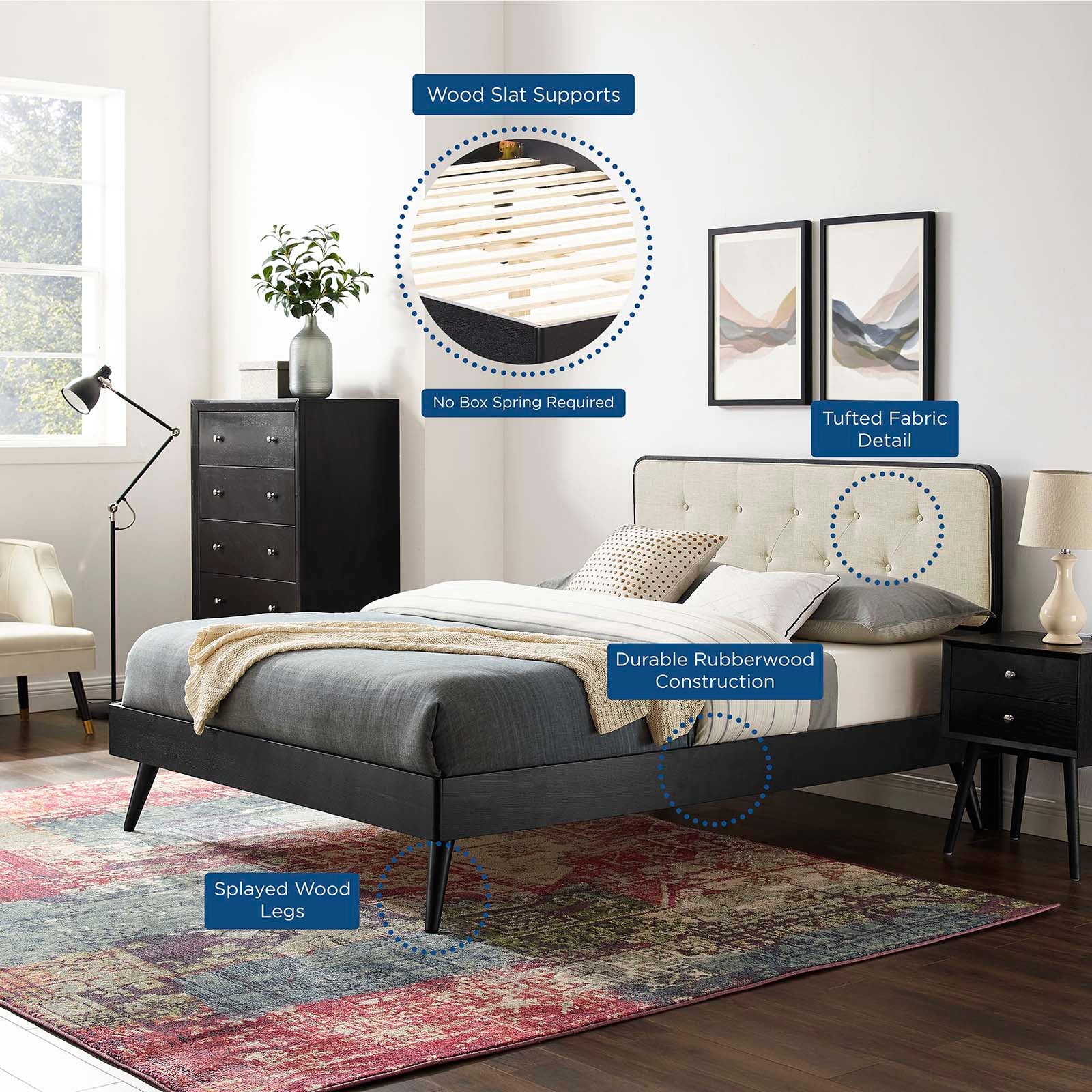 Bridgette Queen Wood Platform Bed With Splayed Legs