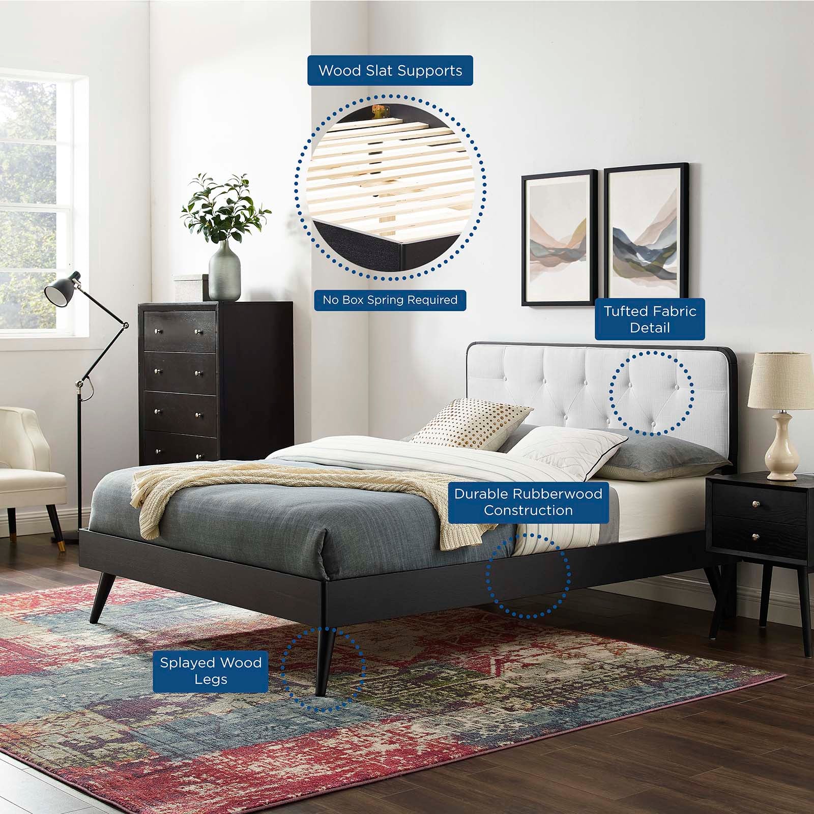 Bridgette Queen Wood Platform Bed With Splayed Legs