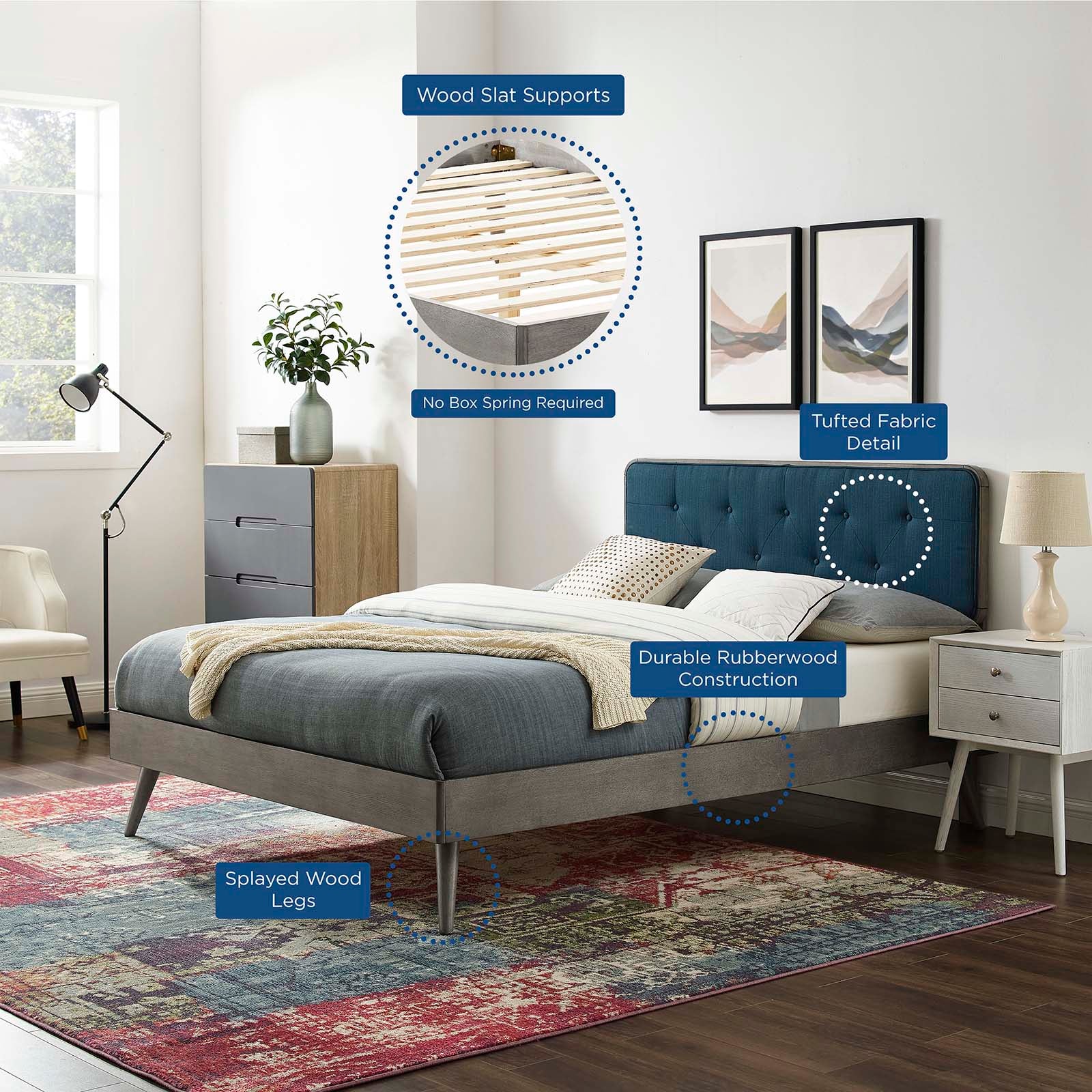 Bridgette Queen Wood Platform Bed With Splayed Legs