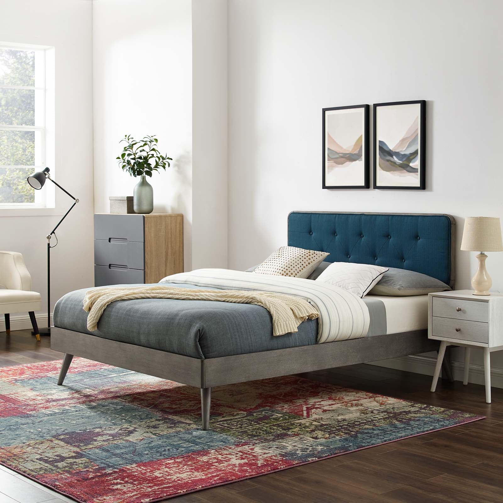 Bridgette Queen Wood Platform Bed With Splayed Legs