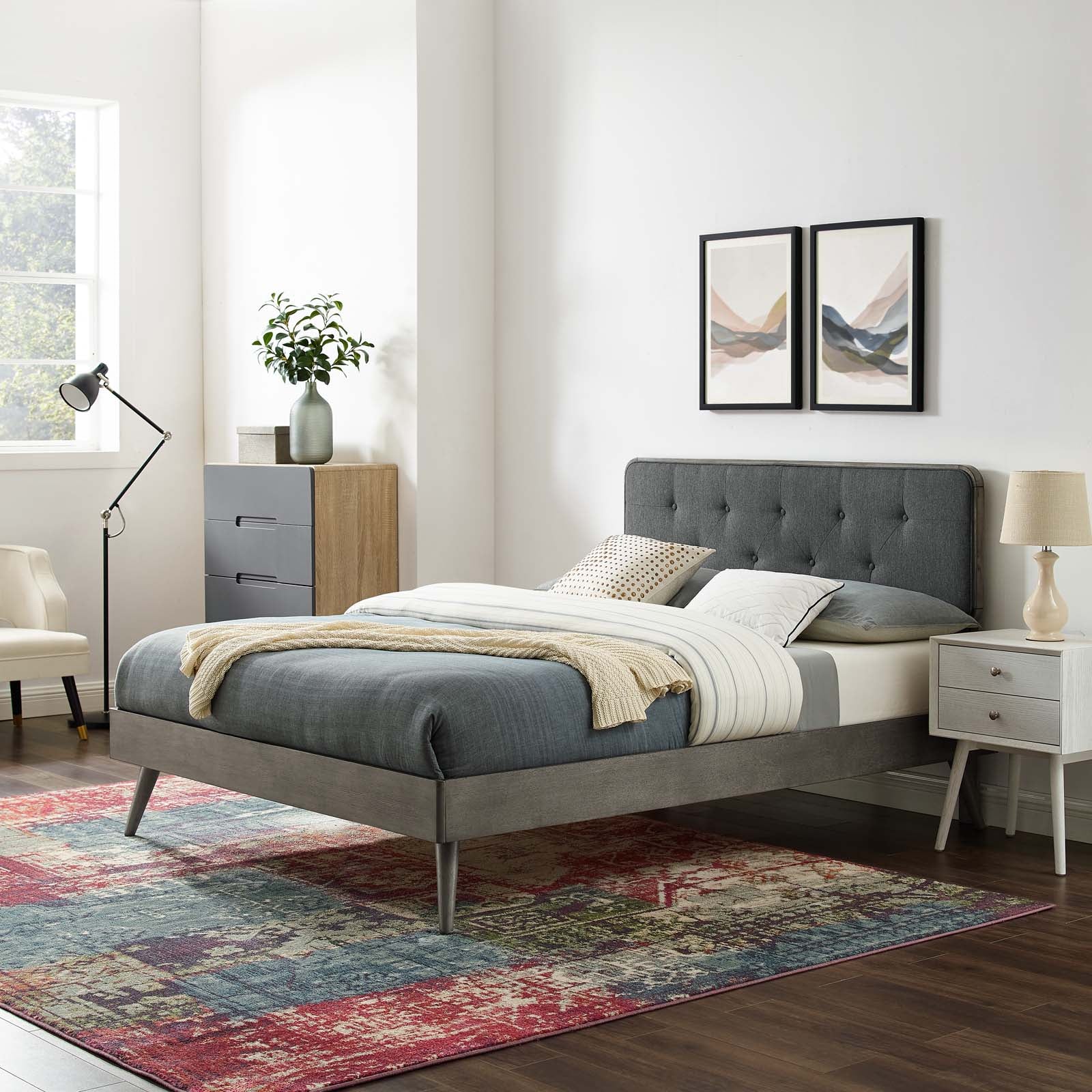Bridgette Queen Wood Platform Bed With Splayed Legs