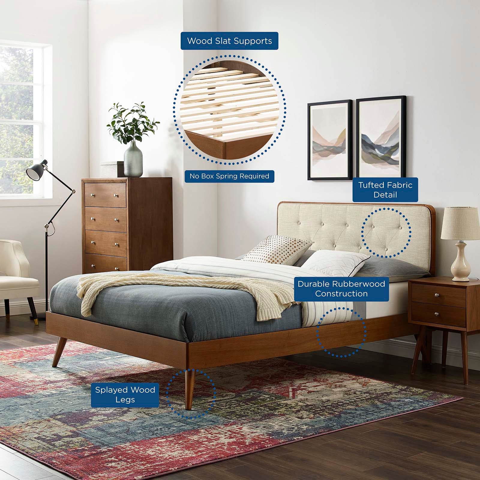 Bridgette Queen Wood Platform Bed With Splayed Legs
