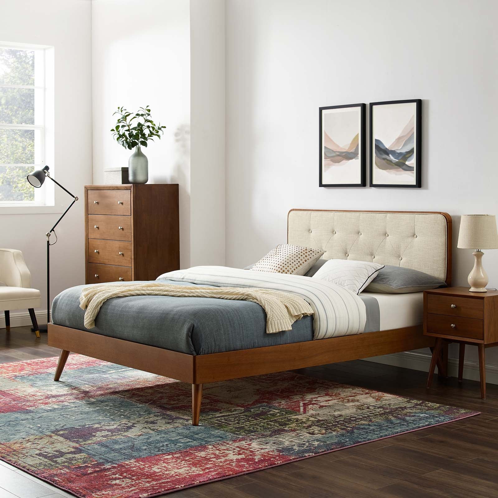 Bridgette Queen Wood Platform Bed With Splayed Legs