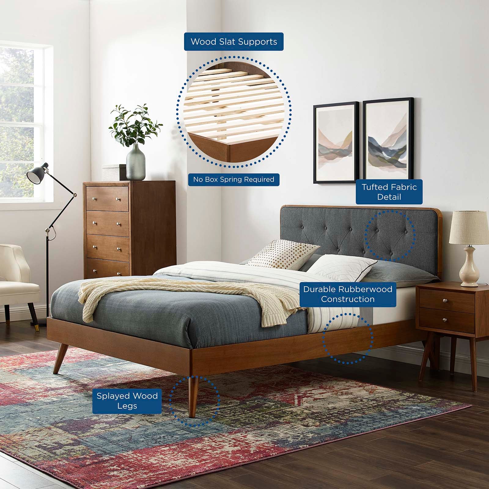 Bridgette Queen Wood Platform Bed With Splayed Legs