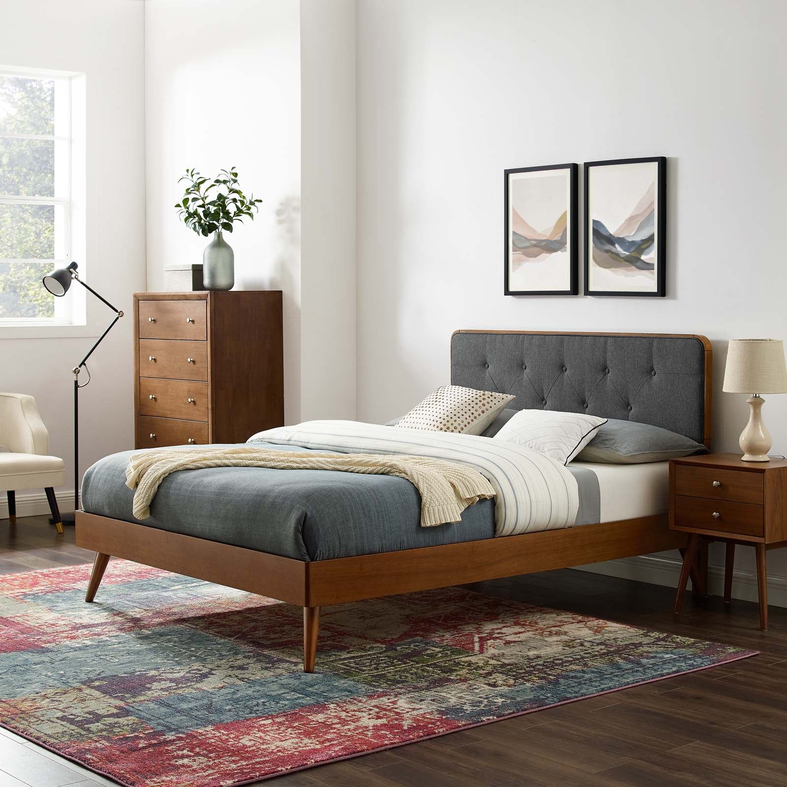 Bridgette Queen Wood Platform Bed With Splayed Legs