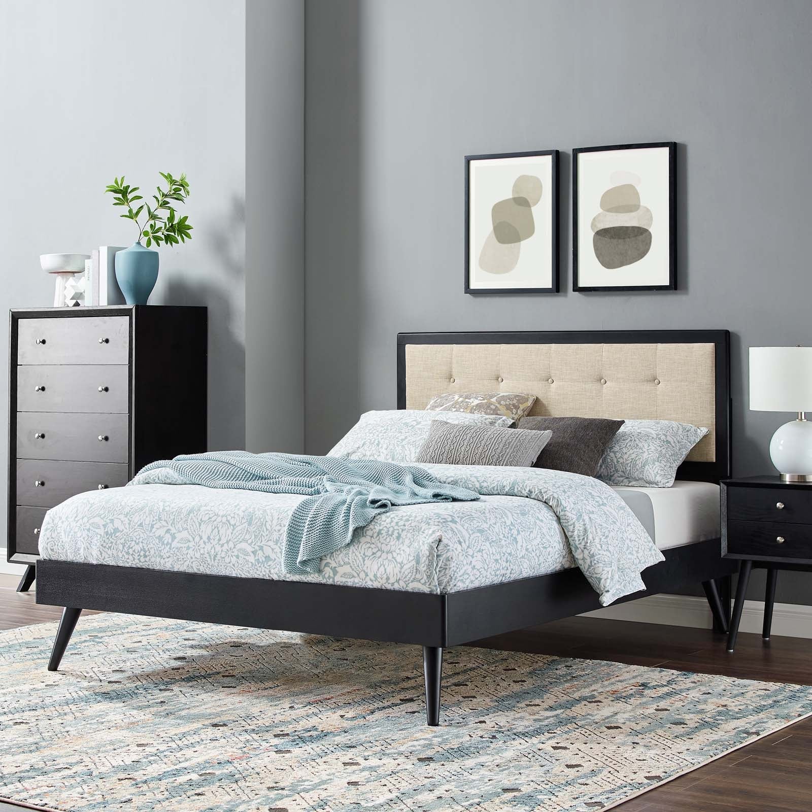 Willow Wood Platform Bed With Splayed Legs - East Shore Modern Home Furnishings