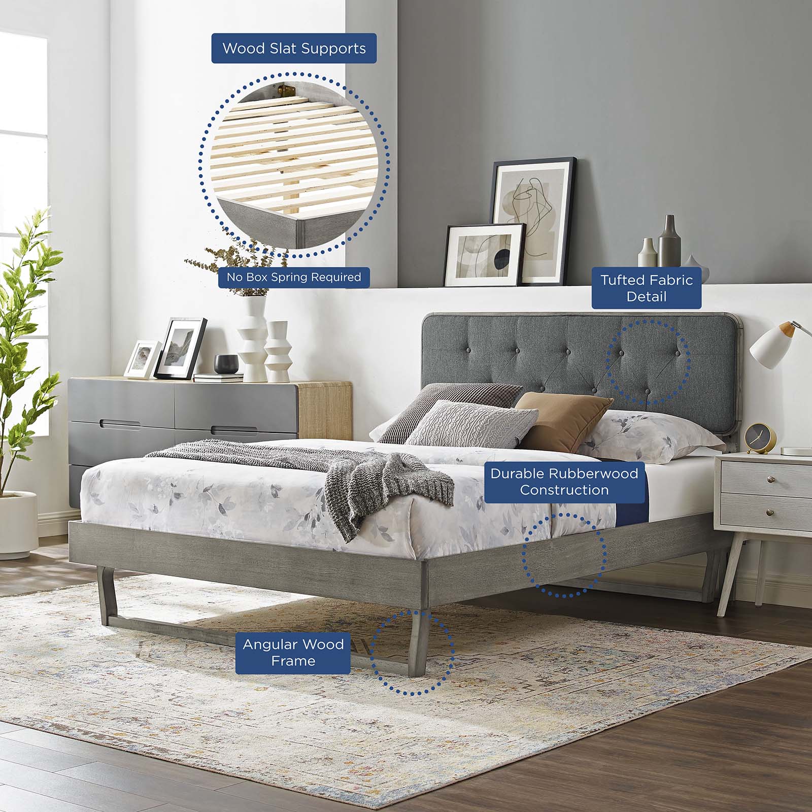Bridgette King Wood Platform Bed With Angular Frame