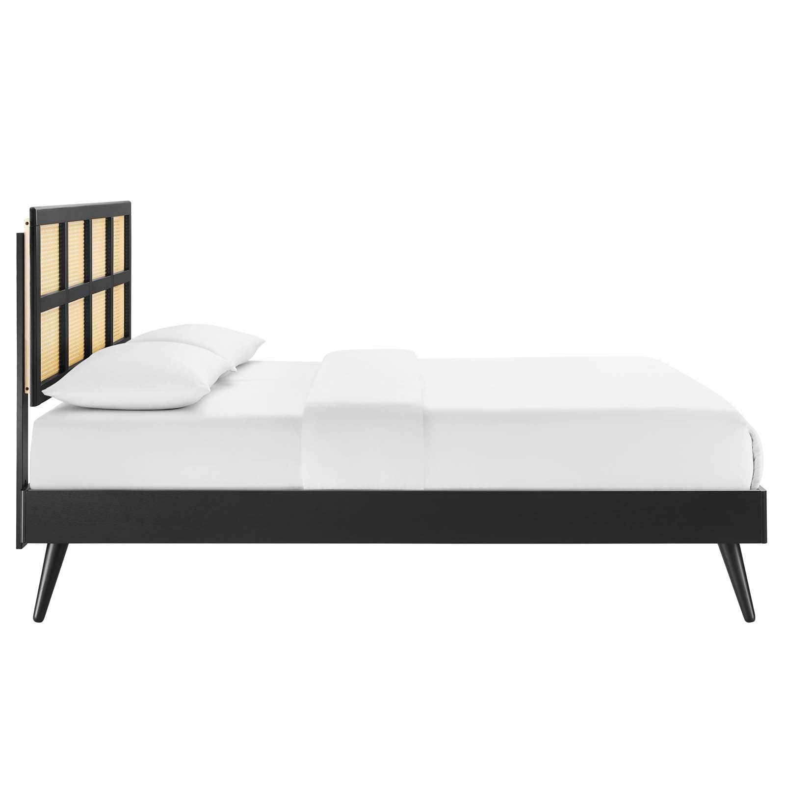 Sidney Cane and Wood King Platform Bed With Splayed Legs - East Shore Modern Home Furnishings