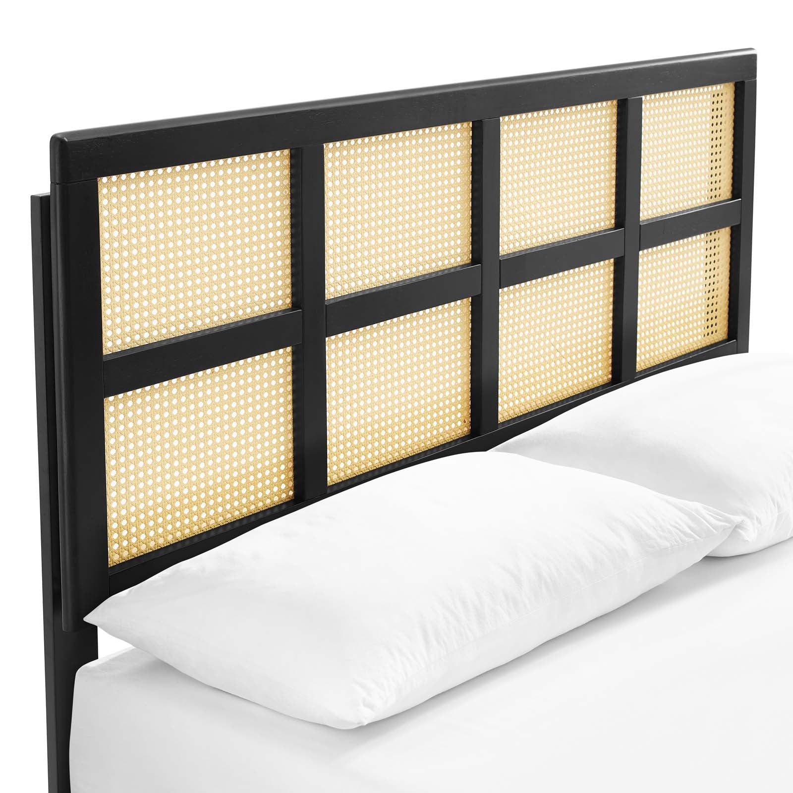 Sidney Cane and Wood King Platform Bed With Splayed Legs - East Shore Modern Home Furnishings