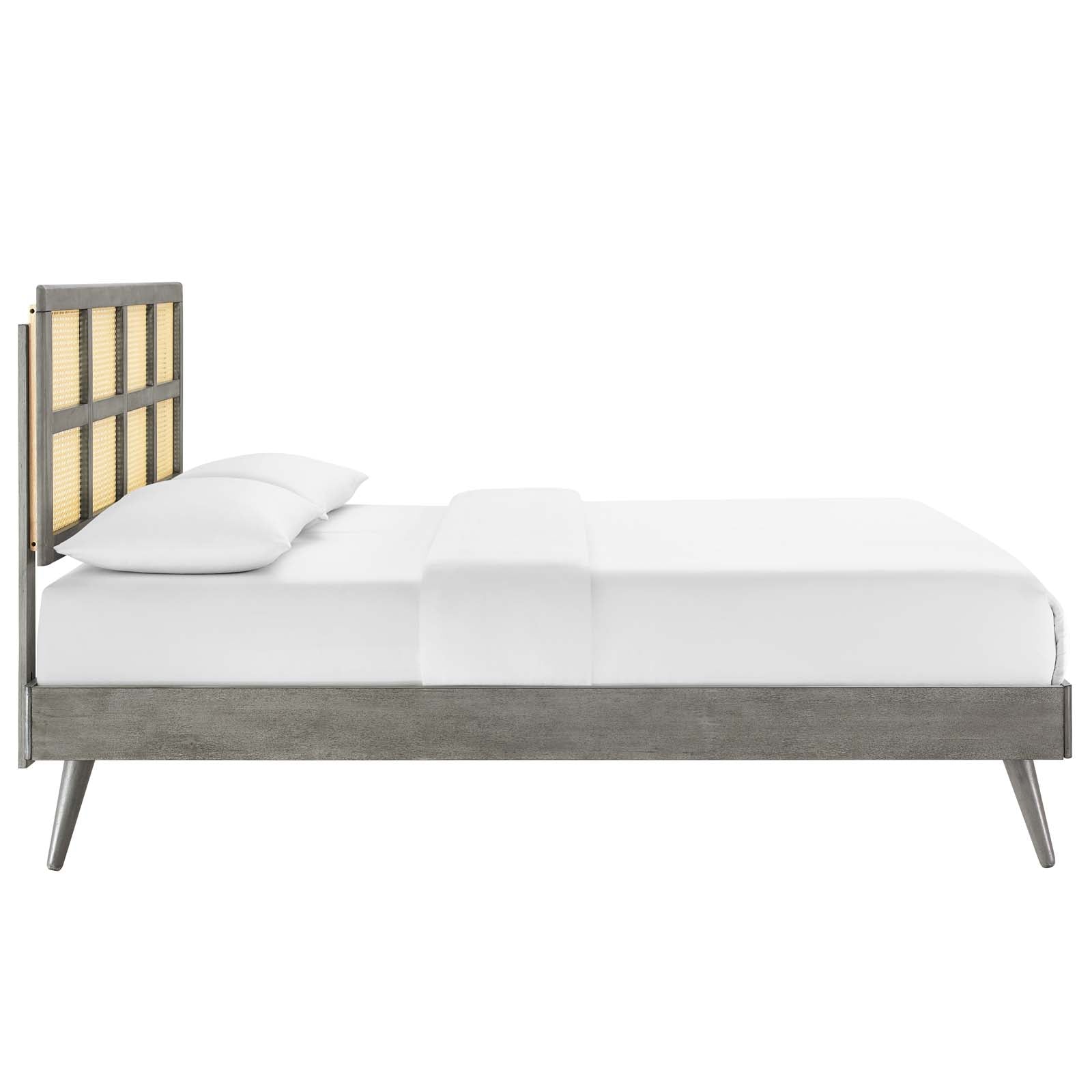 Sidney Cane and Wood King Platform Bed With Splayed Legs - East Shore Modern Home Furnishings