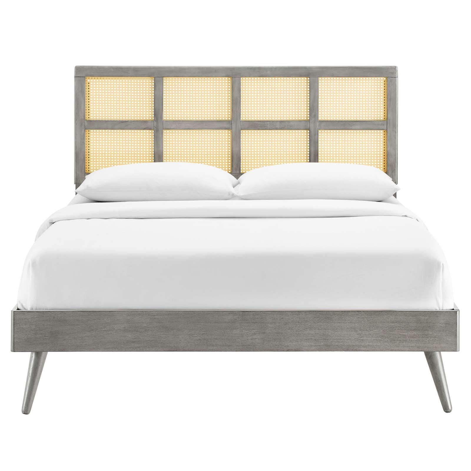 Sidney Cane and Wood King Platform Bed With Splayed Legs - East Shore Modern Home Furnishings