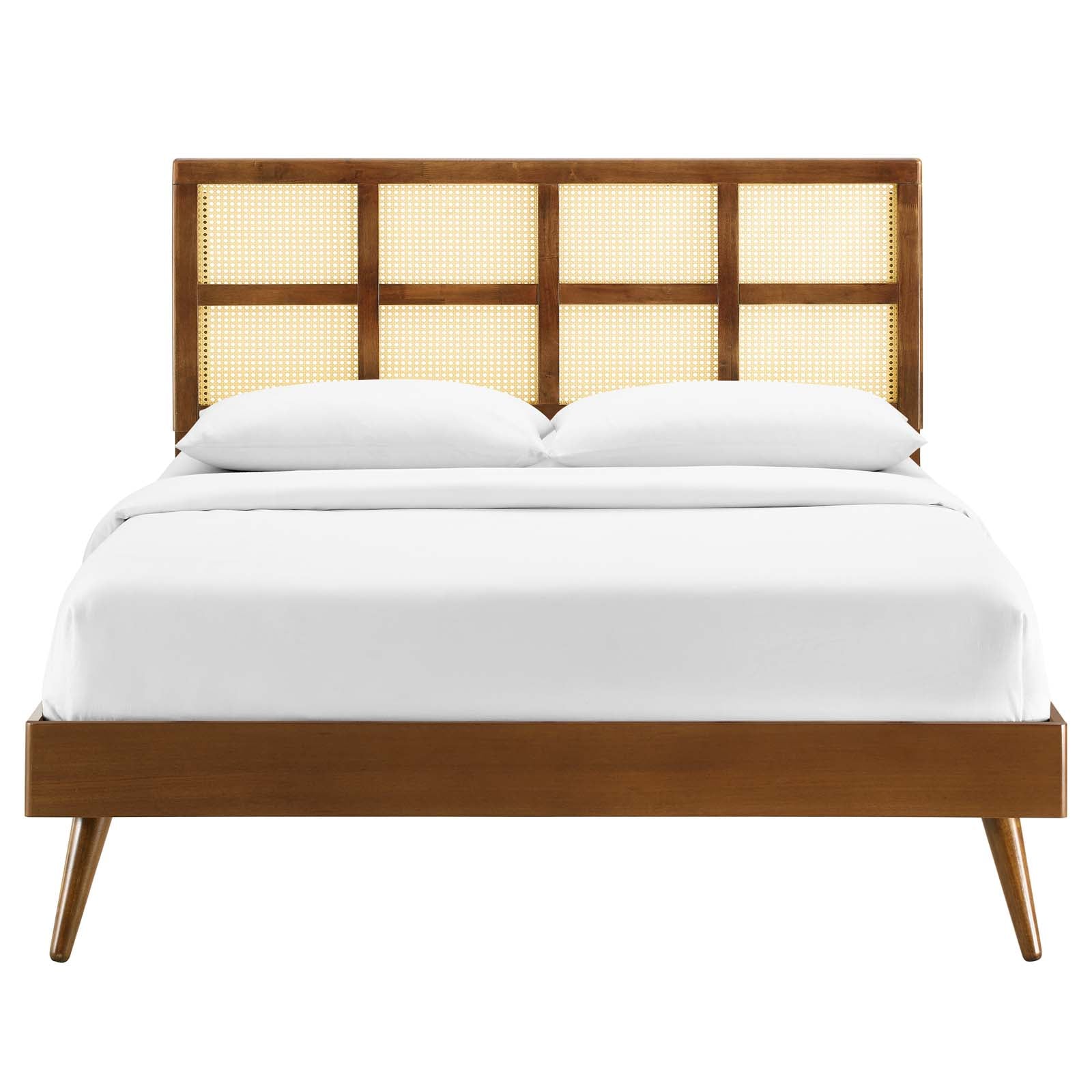 Sidney Cane and Wood King Platform Bed With Splayed Legs - East Shore Modern Home Furnishings