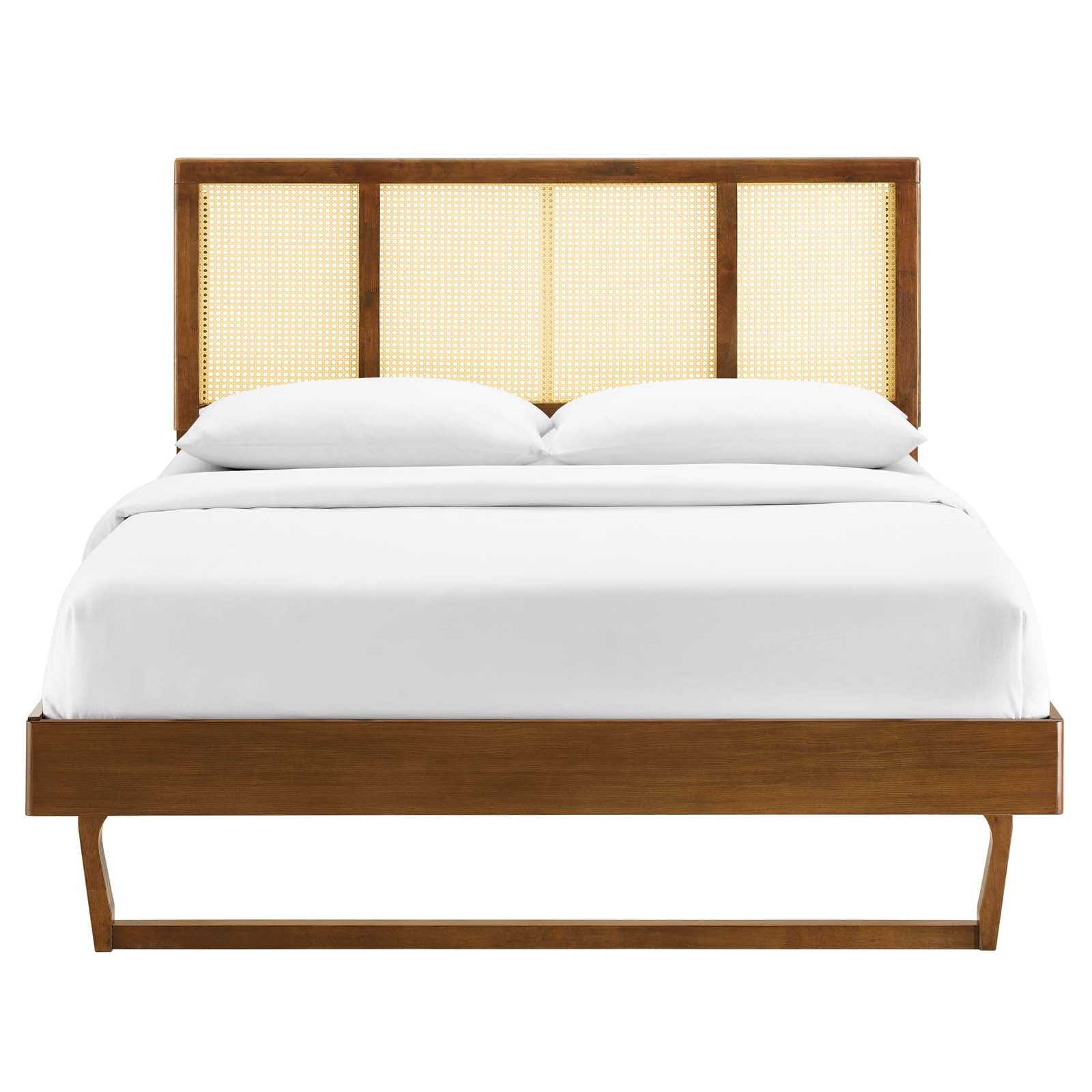 Kelsea Cane and Wood Platform Bed With Angular Legs - East Shore Modern Home Furnishings