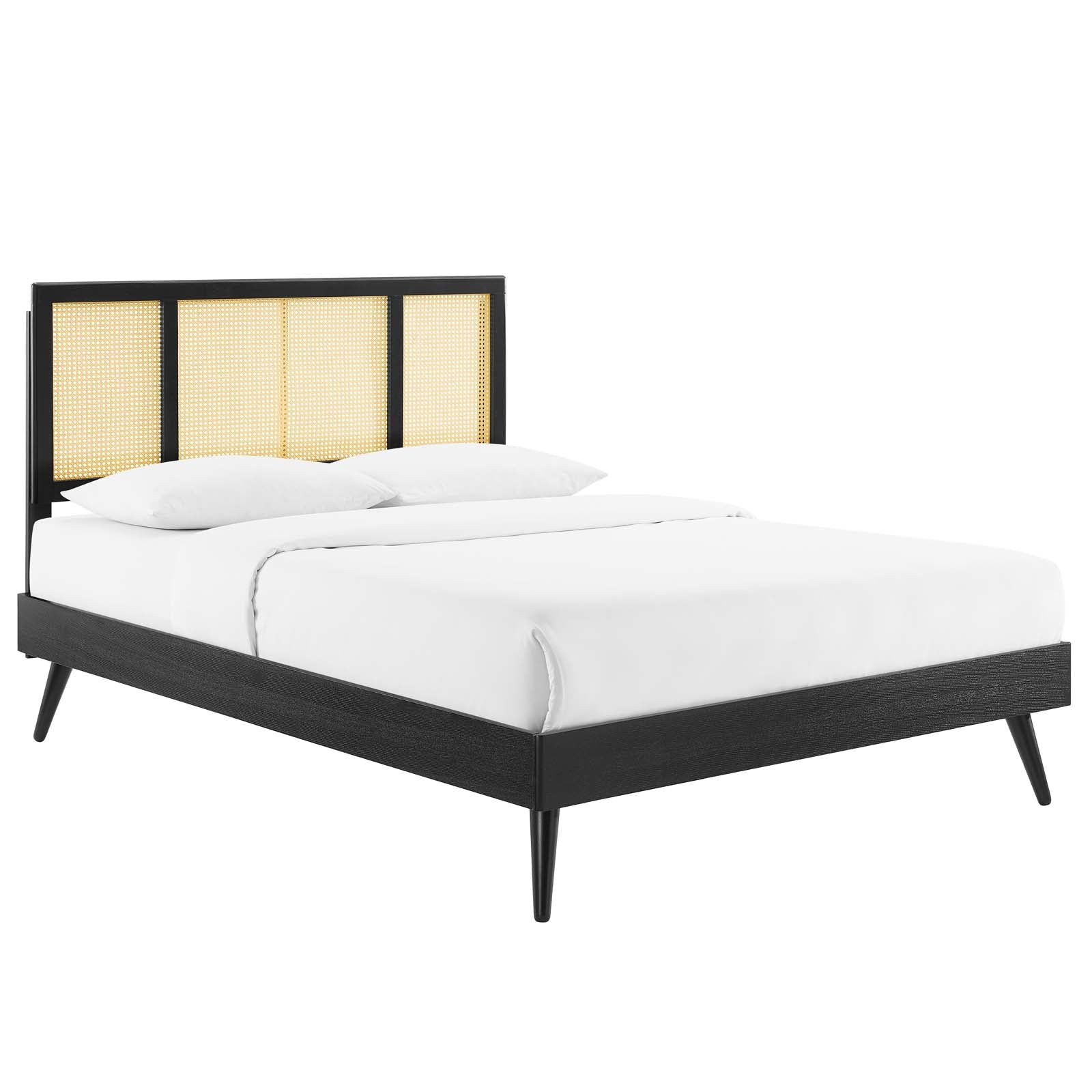 Kelsea Cane and Wood Platform Bed With Splayed Legs - East Shore Modern Home Furnishings