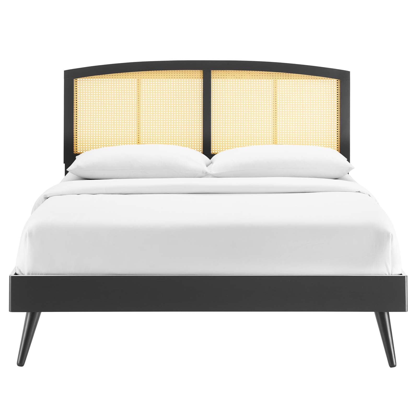 Sierra Cane and Wood Full Platform Bed With Splayed Legs - East Shore Modern Home Furnishings