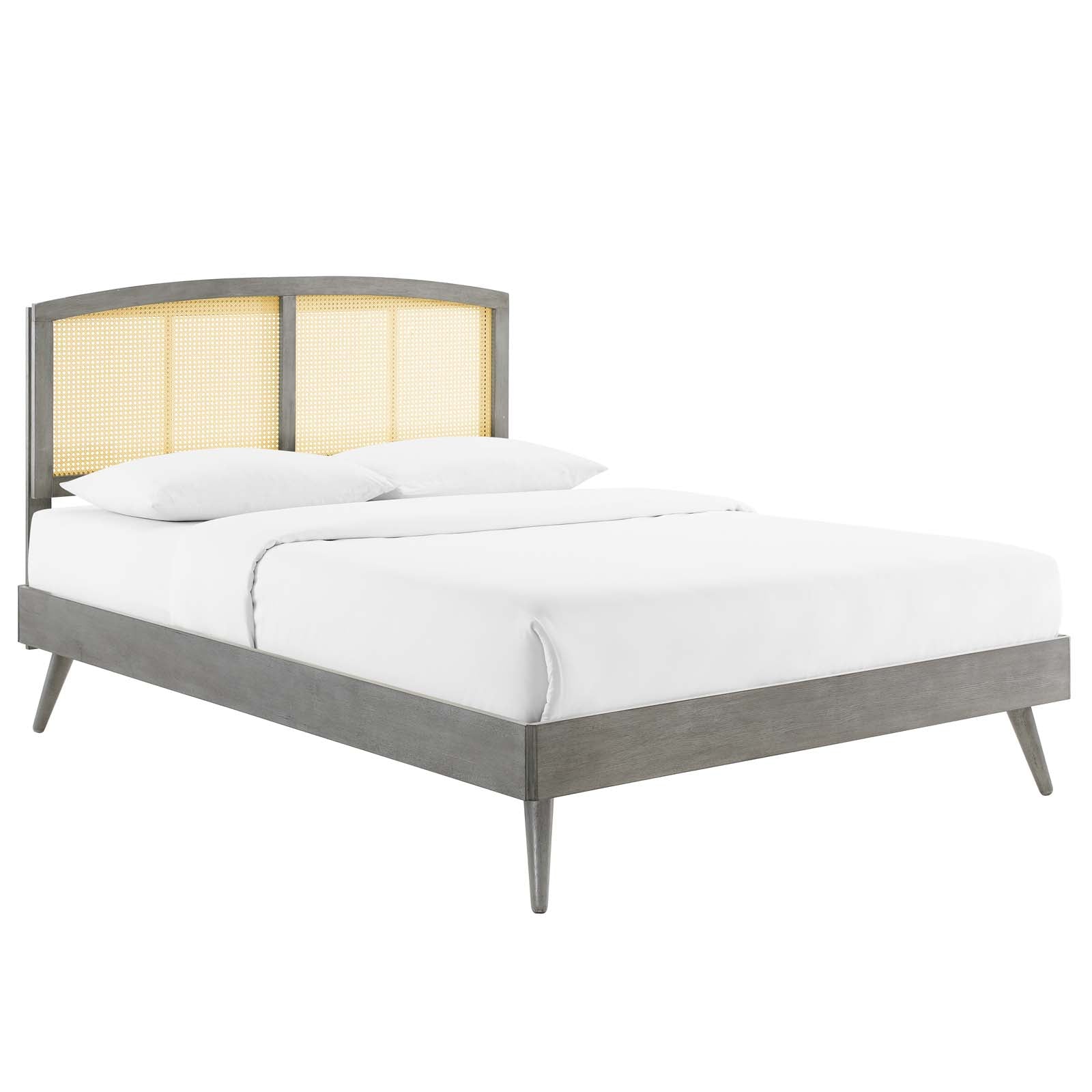 Sierra Cane and Wood Full Platform Bed With Splayed Legs - East Shore Modern Home Furnishings