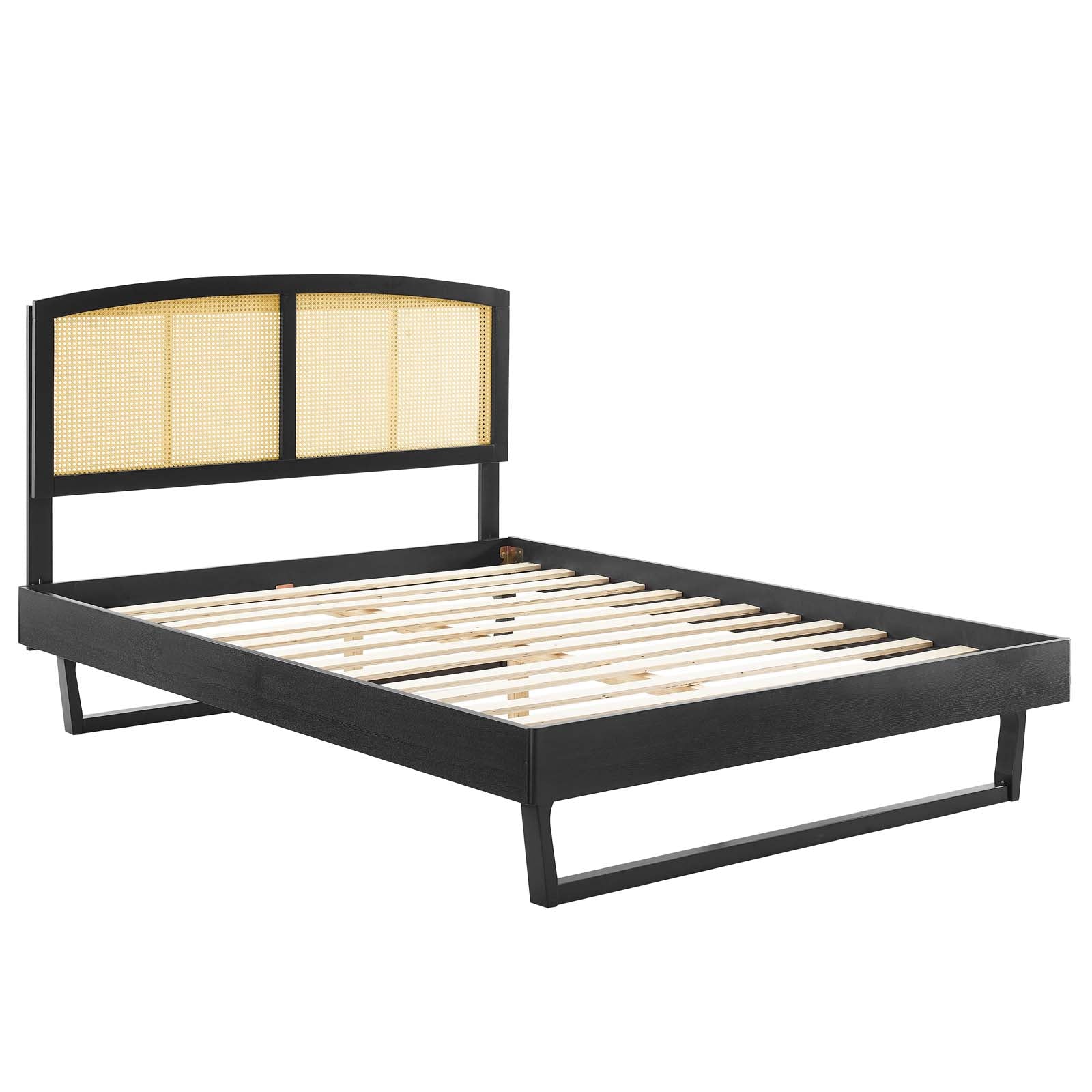 Sierra Cane and Wood King Platform Bed With Angular Legs - East Shore Modern Home Furnishings