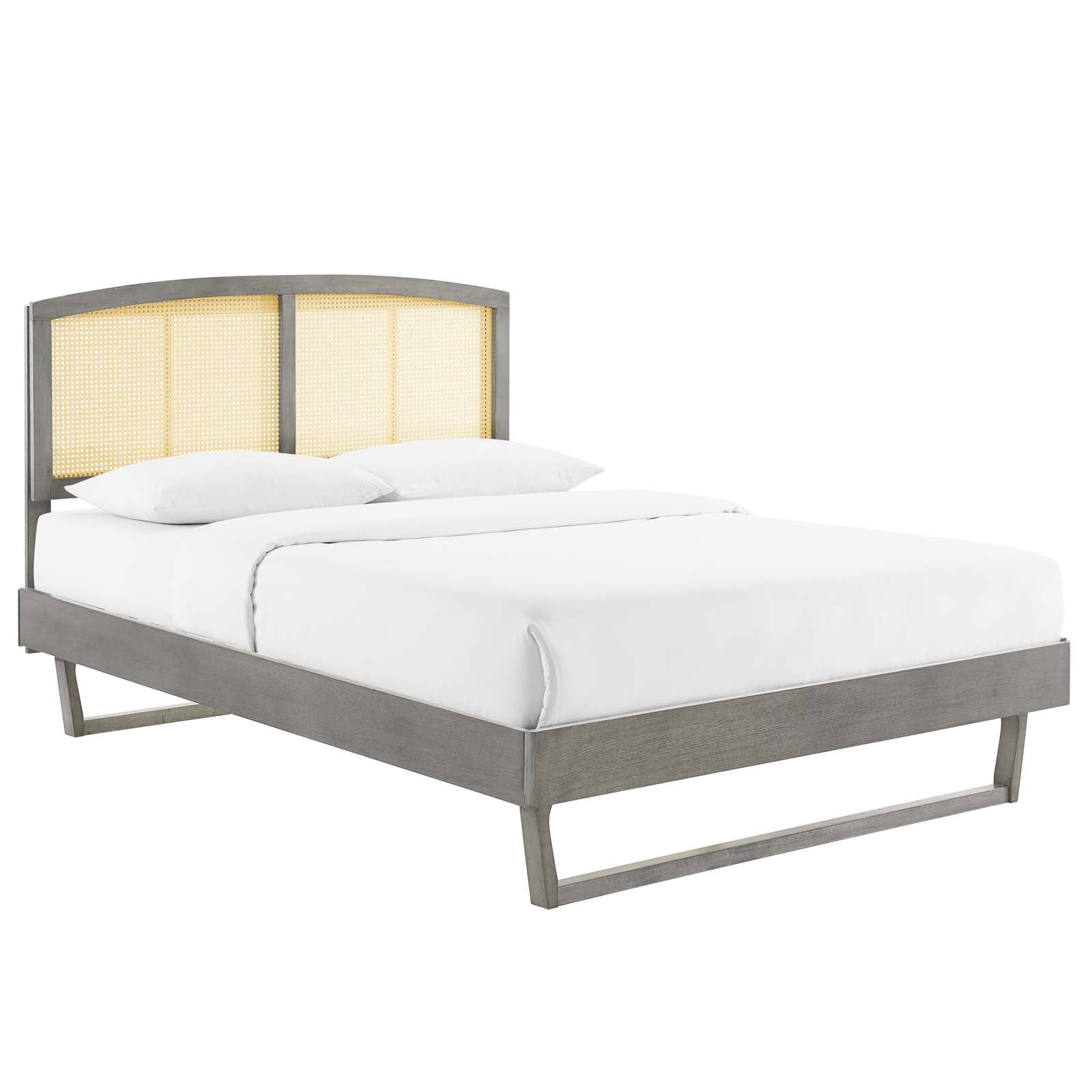 Sierra Cane and Wood King Platform Bed With Angular Legs - East Shore Modern Home Furnishings