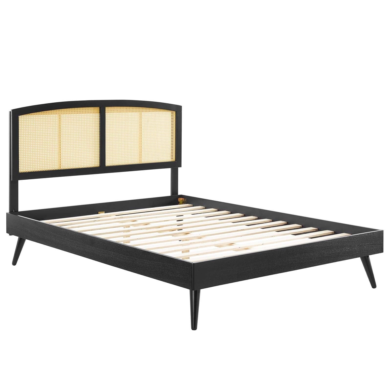 Sierra Cane and Wood King Platform Bed With Splayed Legs