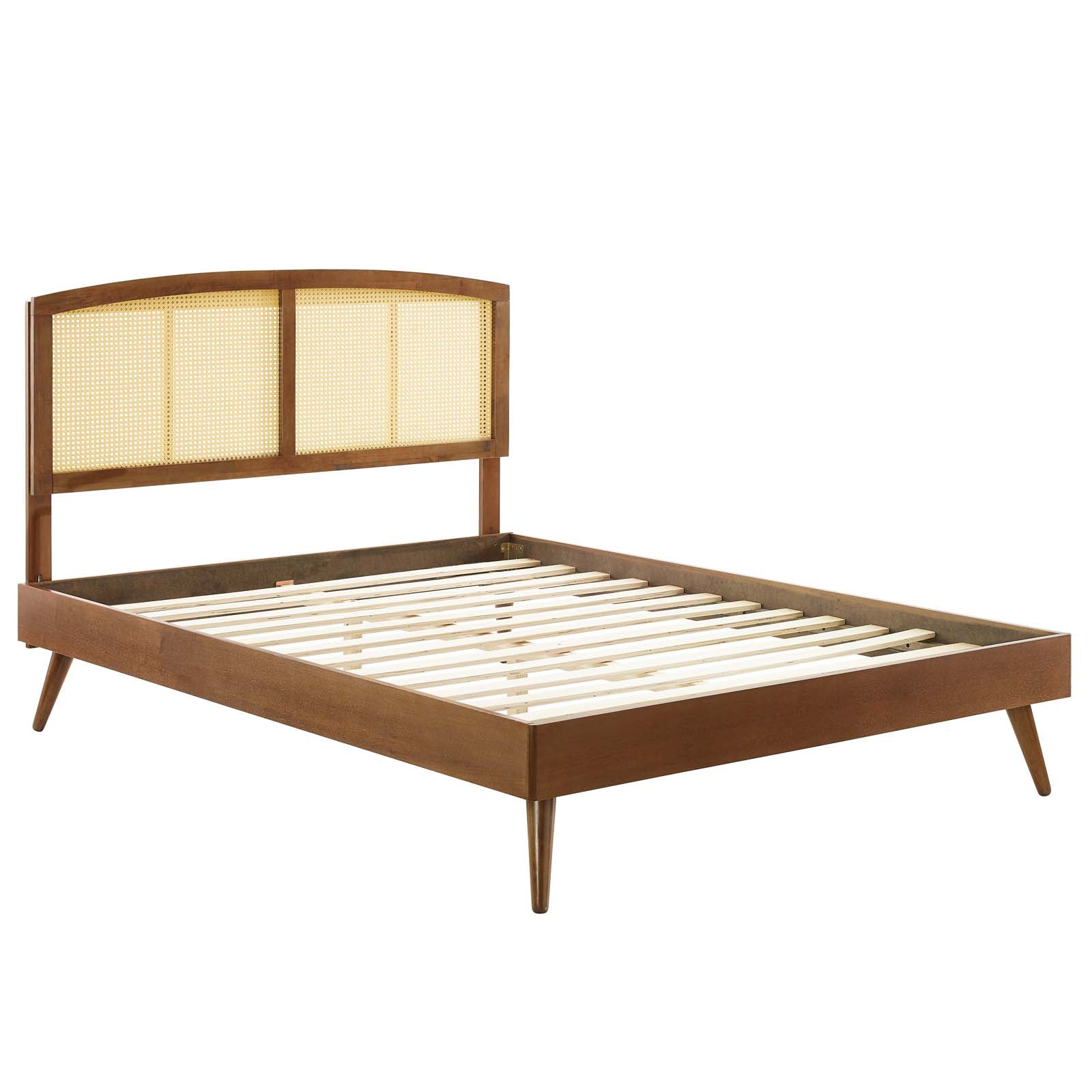 Sierra Cane and Wood King Platform Bed With Splayed Legs - East Shore Modern Home Furnishings