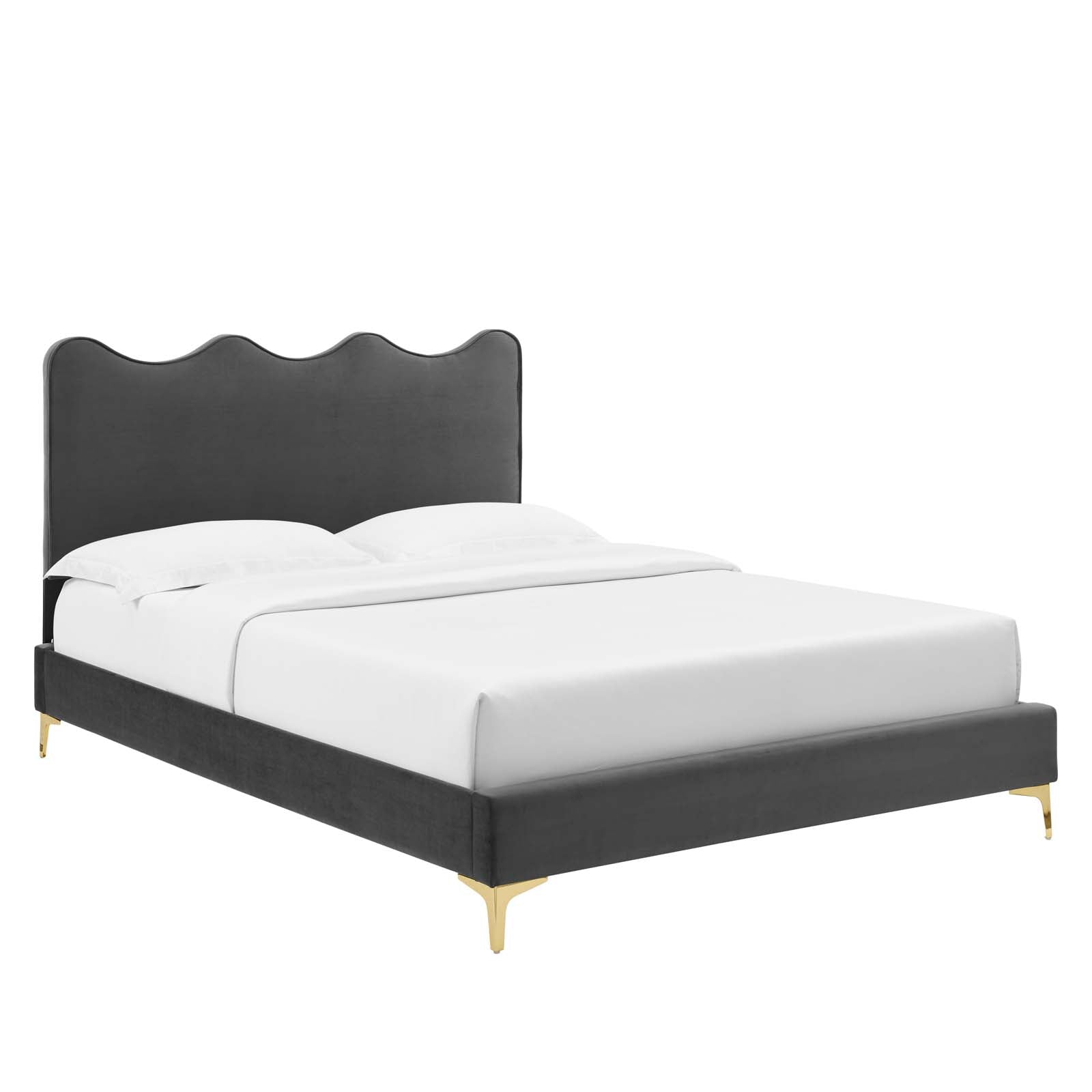 Current Performance Velvet Platform Bed With Gold Metal Legs - East Shore Modern Home Furnishings