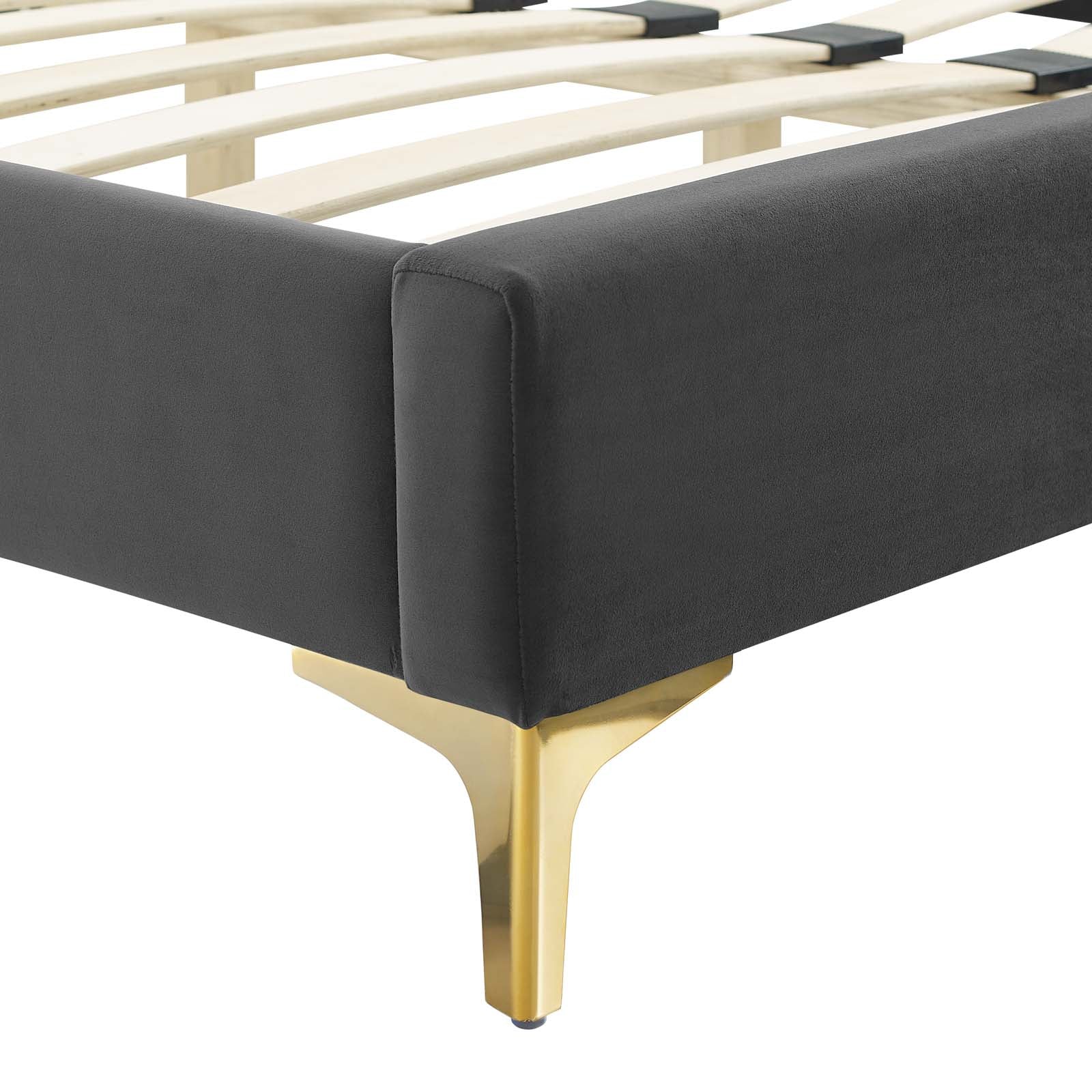 Current Performance Velvet Platform Bed With Gold Metal Legs - East Shore Modern Home Furnishings