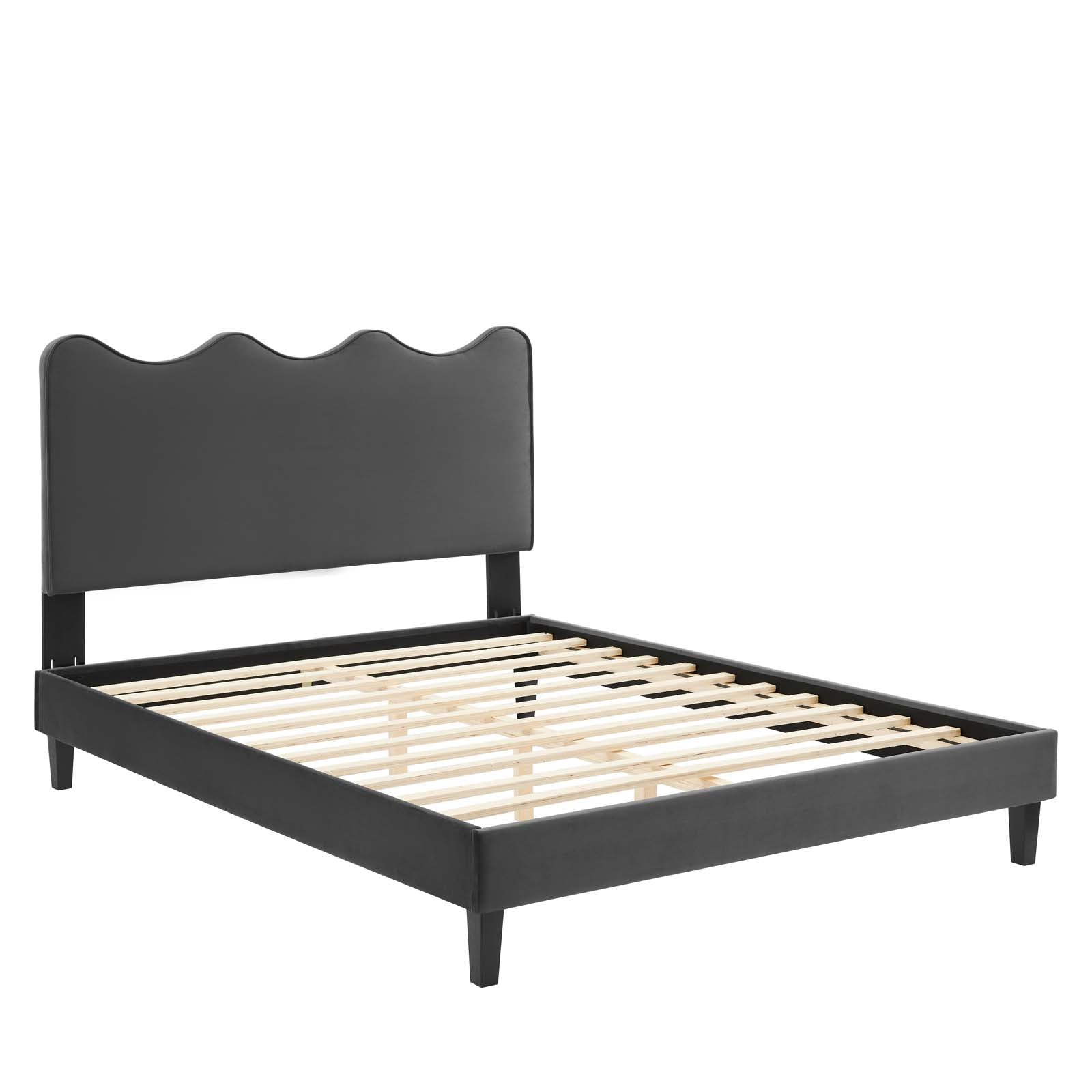 Current Performance Velvet Platform Bed With Black Wooden Legs - East Shore Modern Home Furnishings