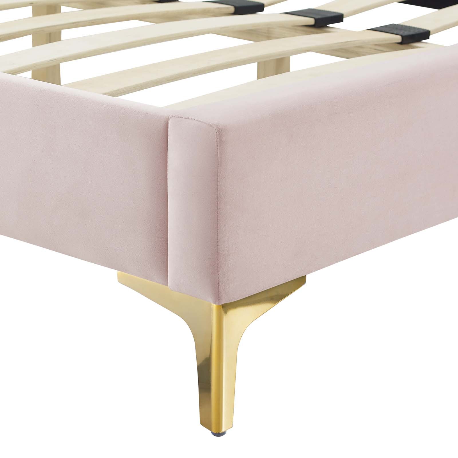 Peyton Performance Velvet Platform Bed with Gold Gold Legs - East Shore Modern Home Furnishings